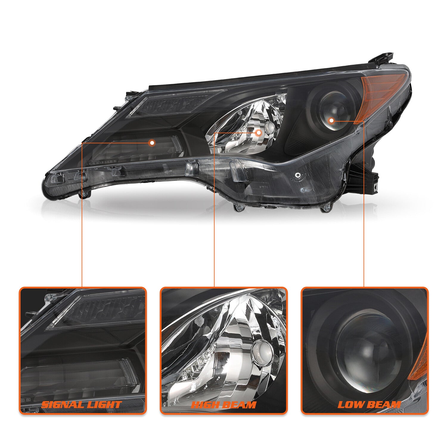 For 2013 2014 2015 Toyota RAV4 RAV-4 Black Headlight Assembly Pair Set