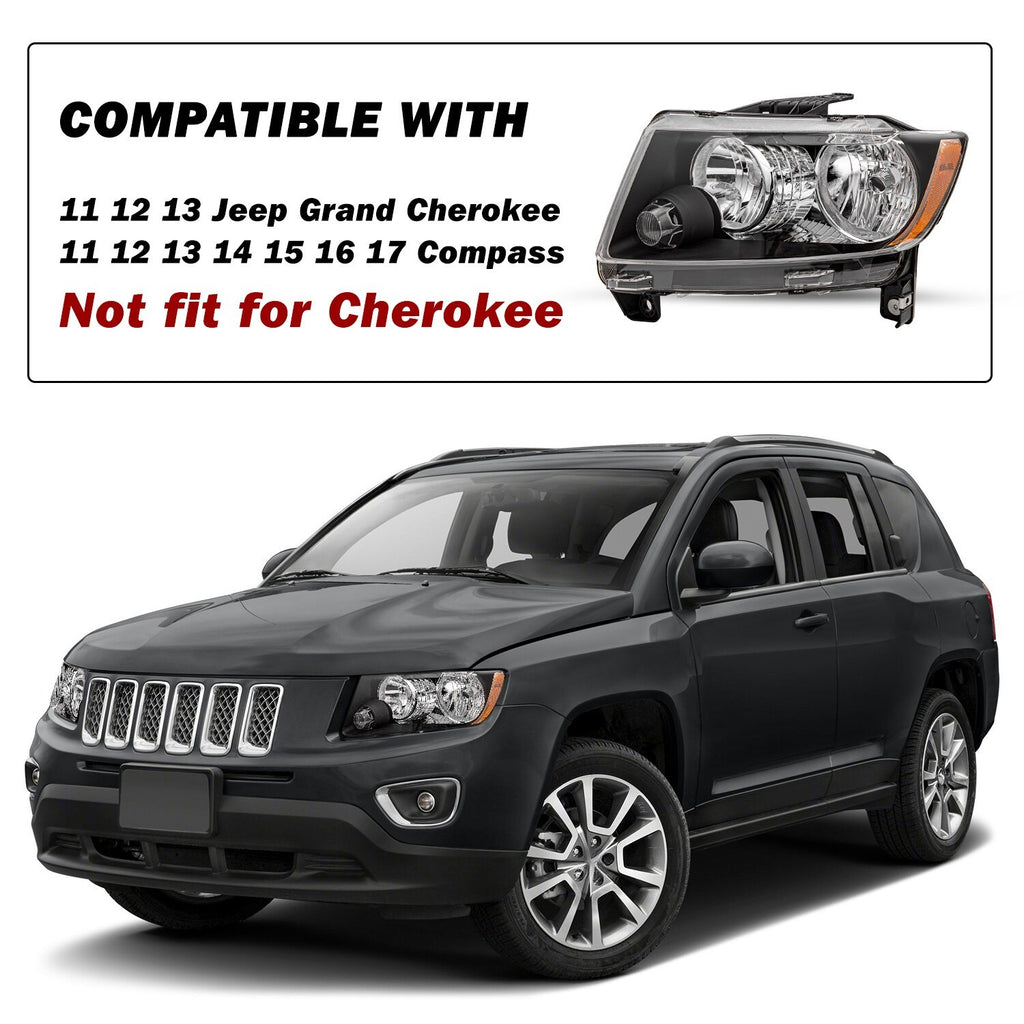 For 2011-2013 Jeep Grand Cherokee/11-17 Compass Headlights Halogen Pair w/Bulbs