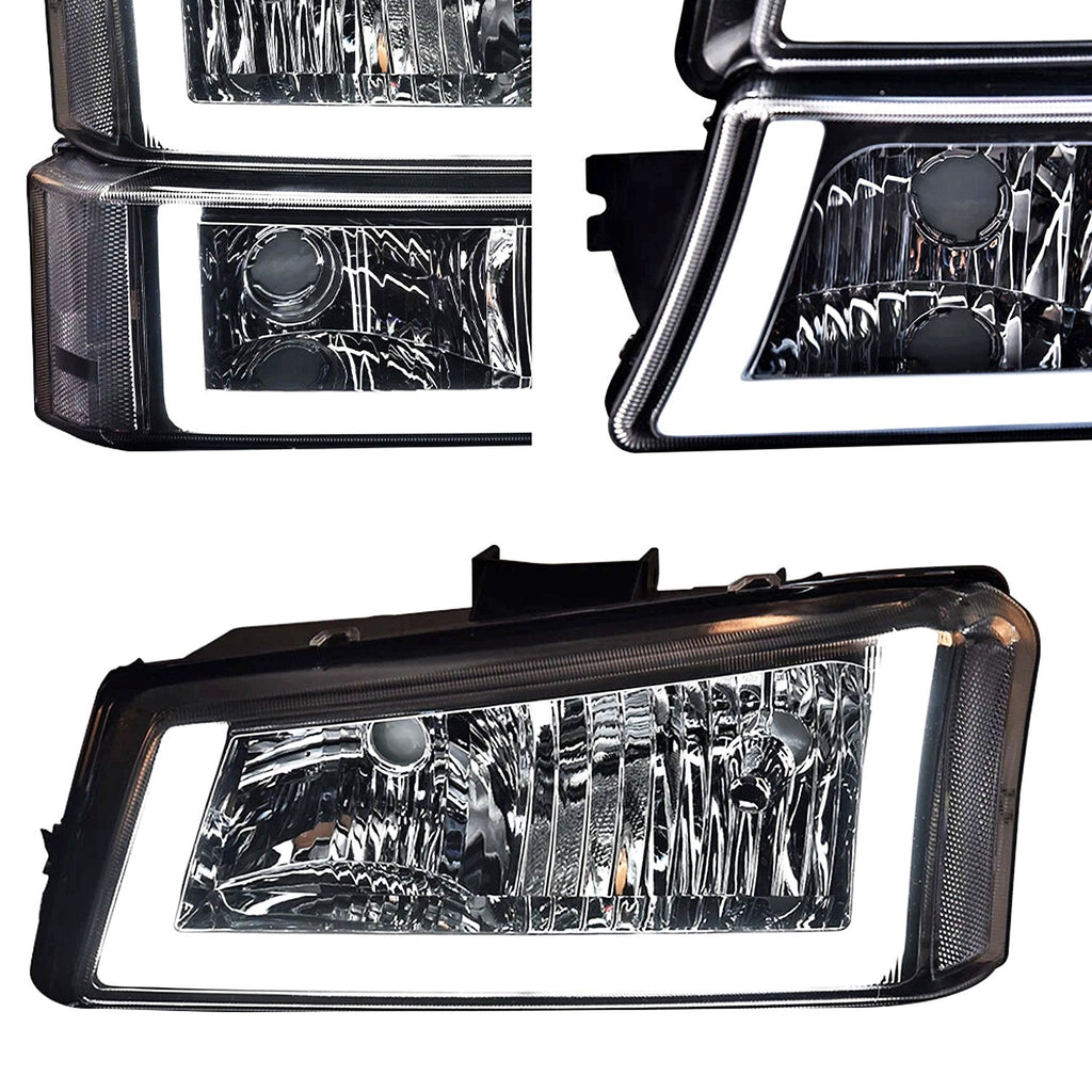 Pair For 2003-2006 Chevy Silverado1500-3500 Chrome Headlights Headlamp w/LED DRL