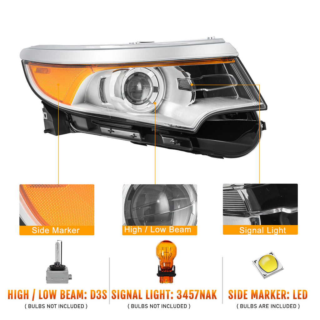 For 11-14 Ford Edge HID XENON Right Passenger Headlight W/O HID Bulb&Ballast