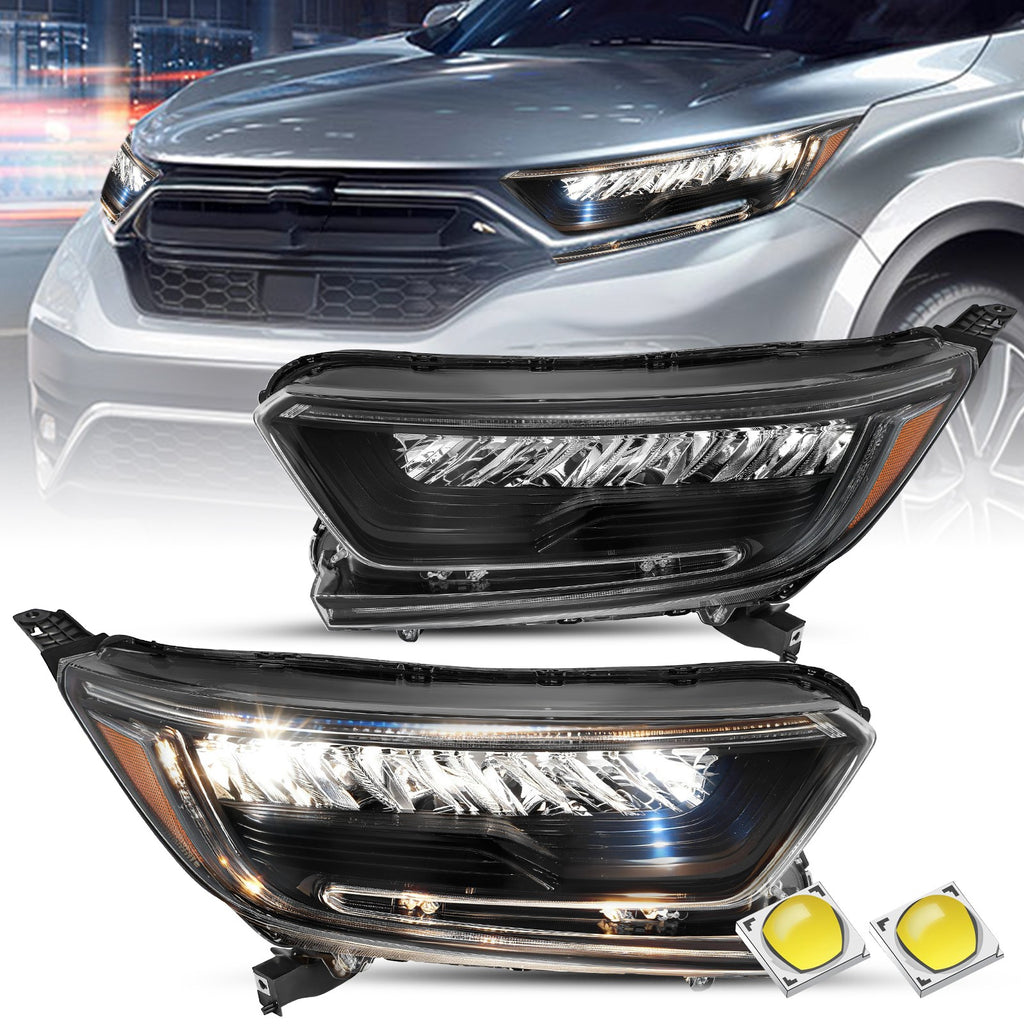 For 2017-2022 Honda CRV CR-V Full LED Black Amber Headlights Assembly Pair L+R