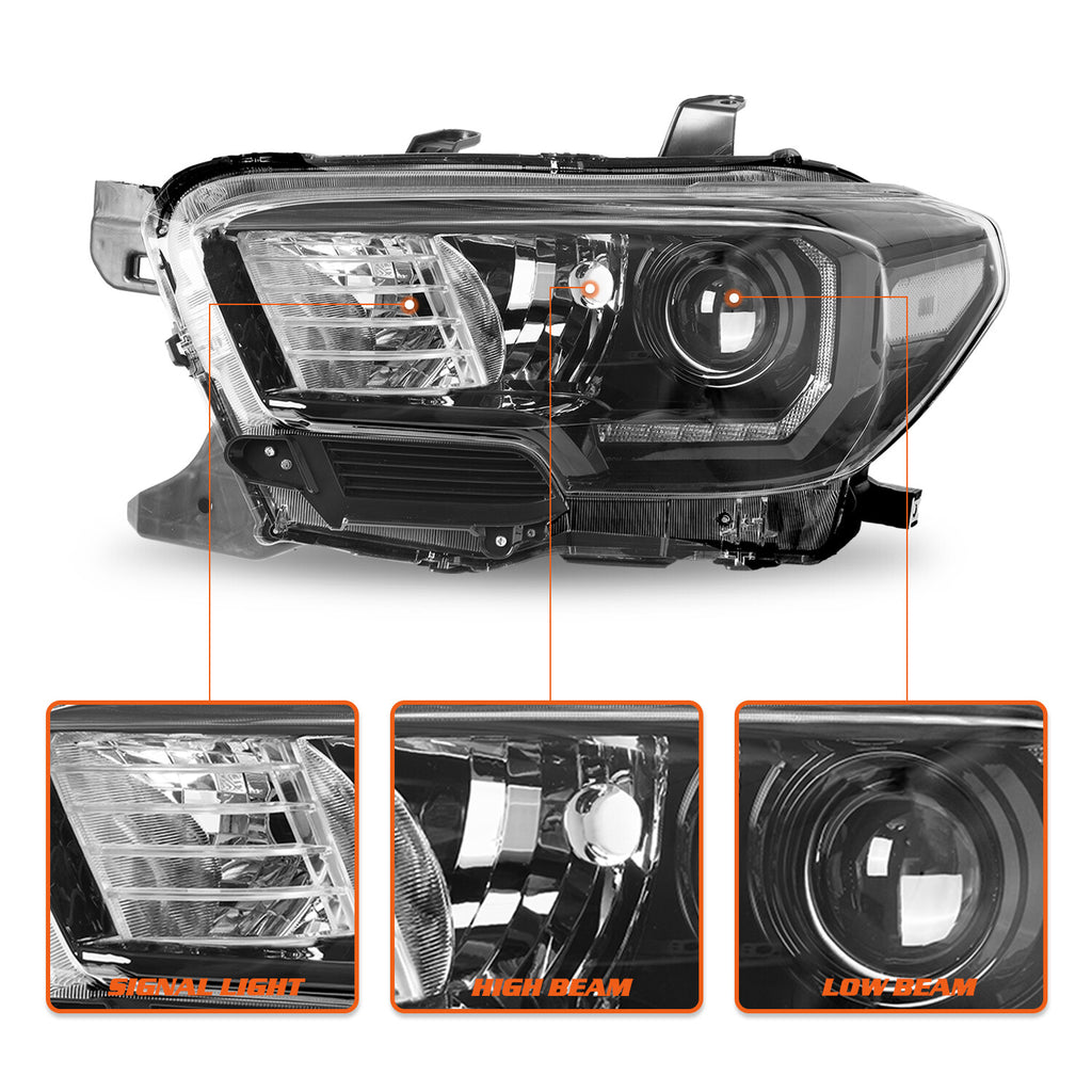 Fit For 2016-2022 Toyota Tacoma w/ LED DRL Black Headlights Headlamps Left+Right