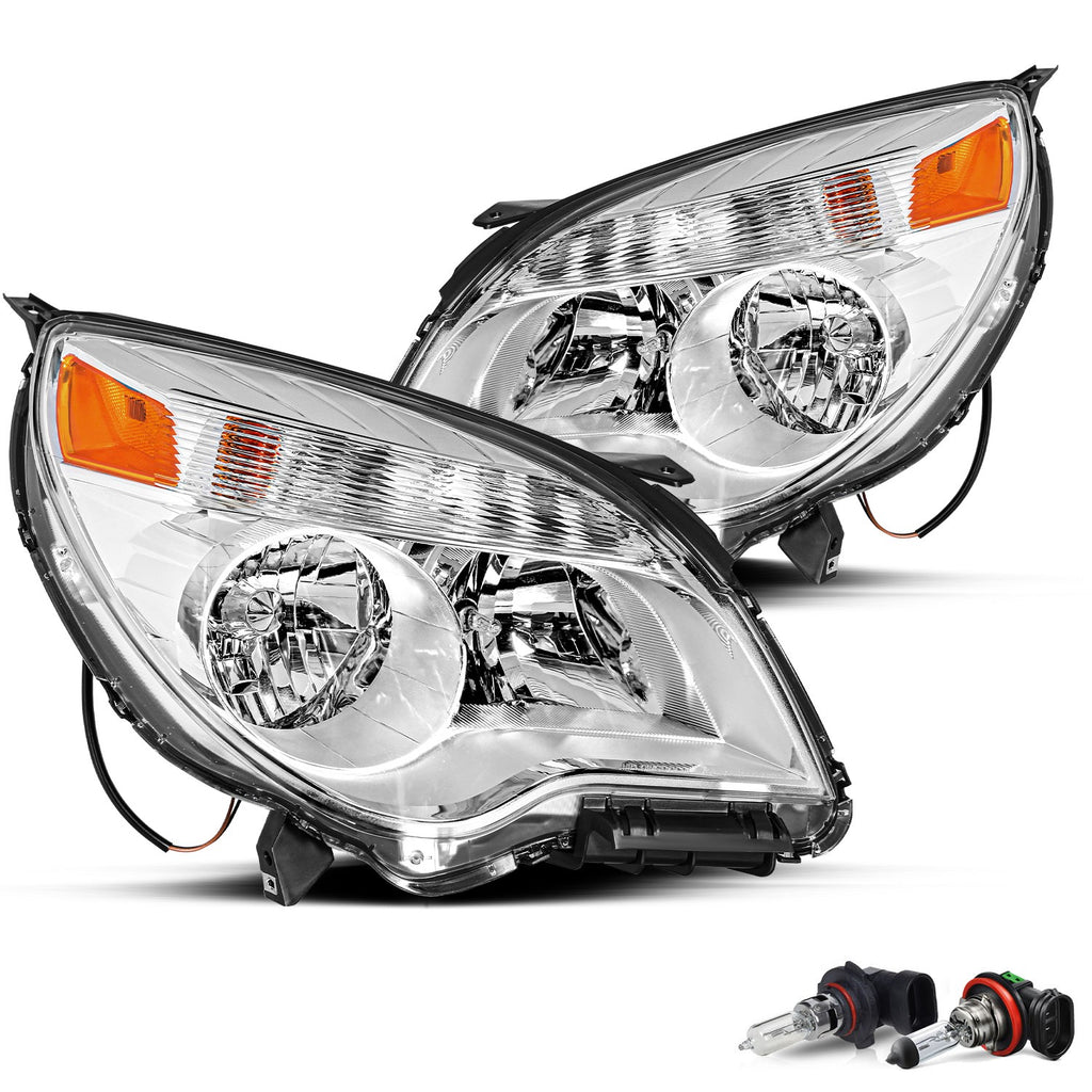 For 2010-2015 Chevy Equinox LS / LT Halogen Chrome Headlights LH+RH w/ Bulbs