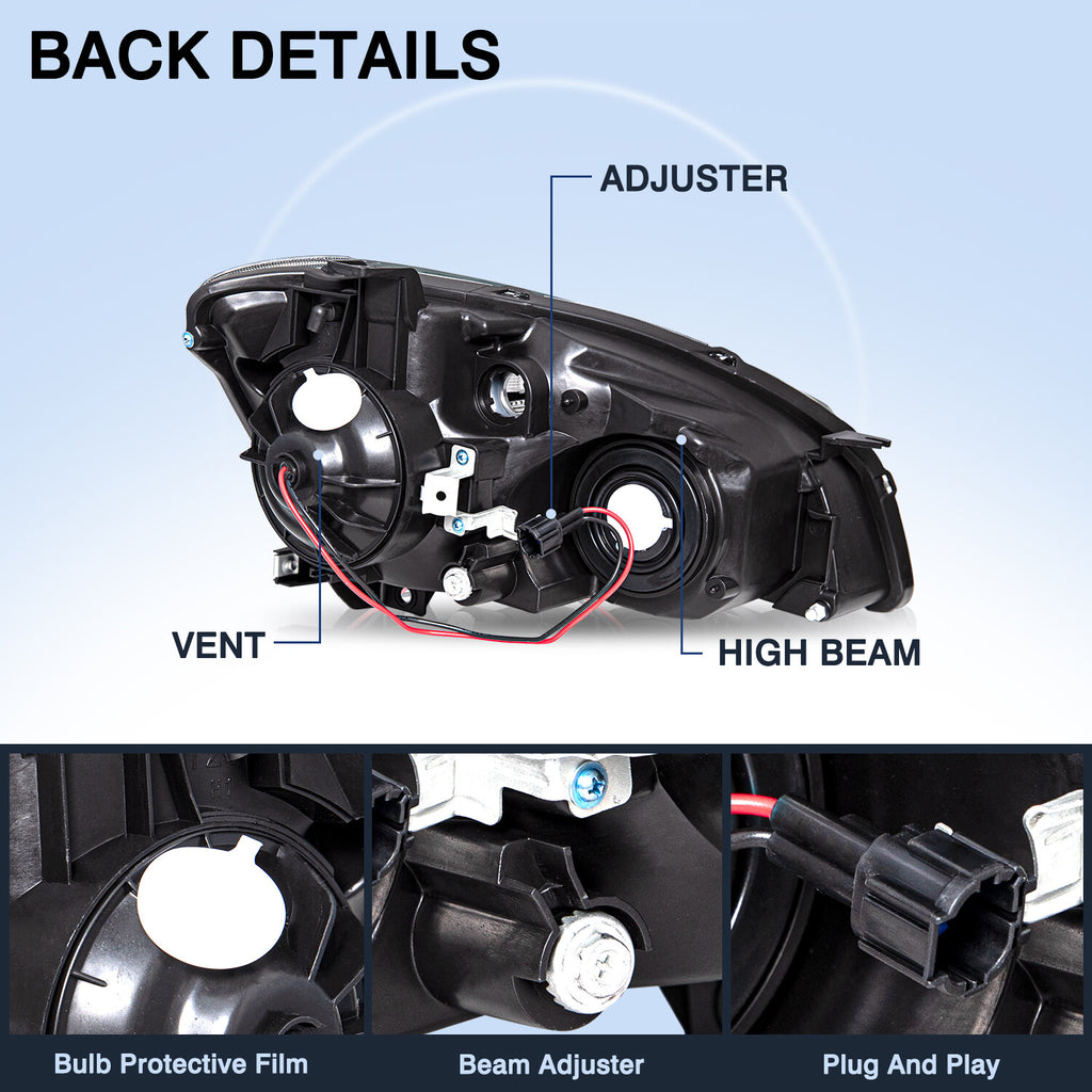 For 2002 2003 2004 Nissan Altima Sedan Halogen Headlights Headlamps w/Bulbs Pair