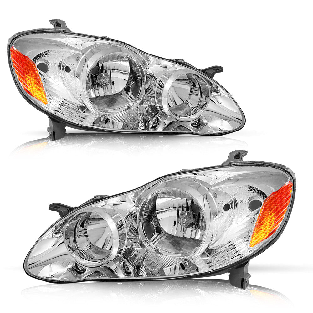 For 2003-2008 Toyota Corolla Chrome Headlights Amber Corner Headlamps Left+Right