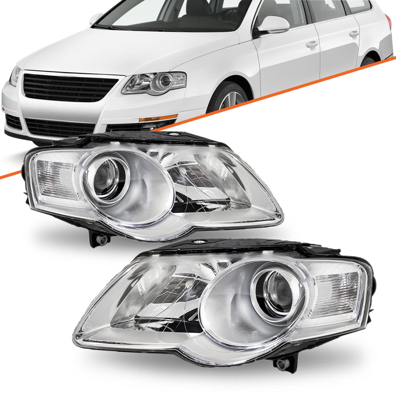 Chrome Pair Projector Headlight For 2006-2010 Volkswagen Passat B6 Sedan & Wagon