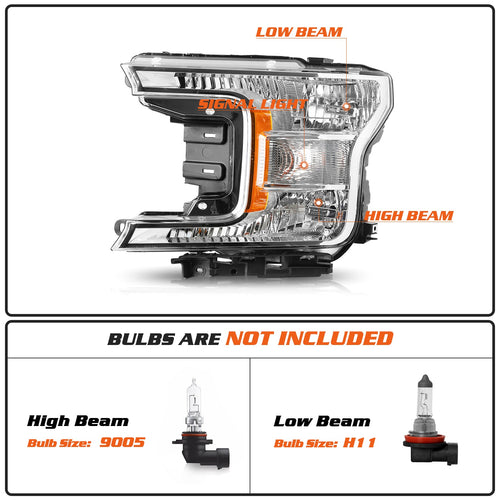 1 Pair Driver+Passenger Chrome Headlights Assembly For Ford F150 2018-2020