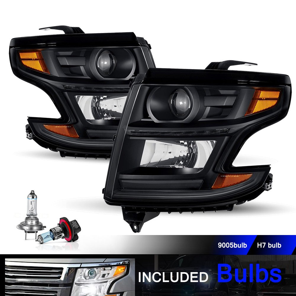 Black Headlights For 2015-2020 Chevy Tahoe Suburban Projector Headlamps LH&RH