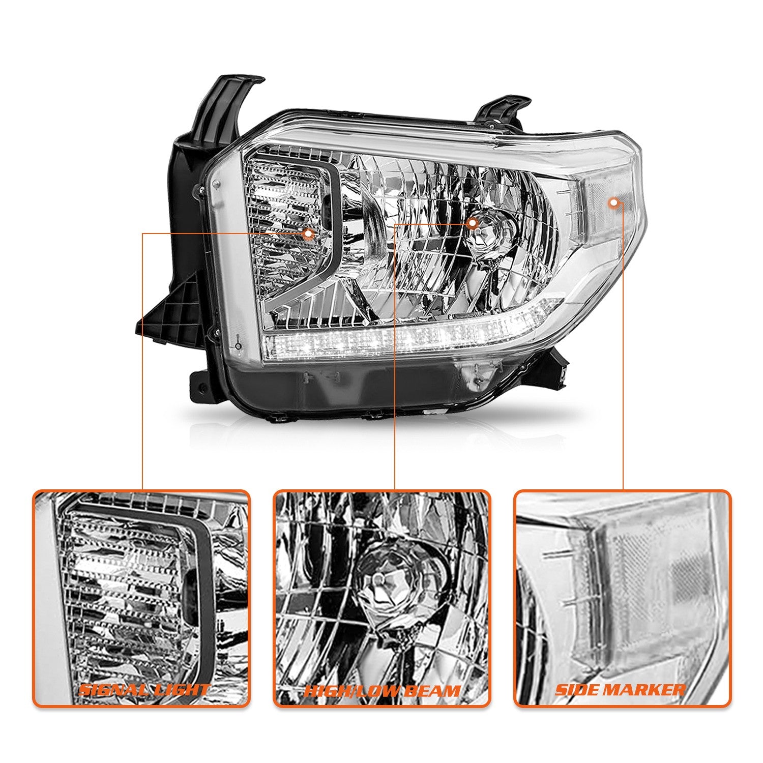 For 2014-2021 Toyota Tundra LED DRL Headlights Assembly Left&Right Pair Headlamp