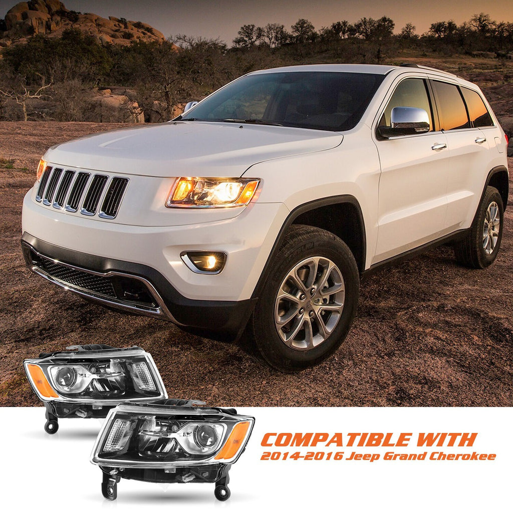 Pair L+R Clear Projector Headlight Headlamps for 2014-2016 Jeep Grand Cherokee