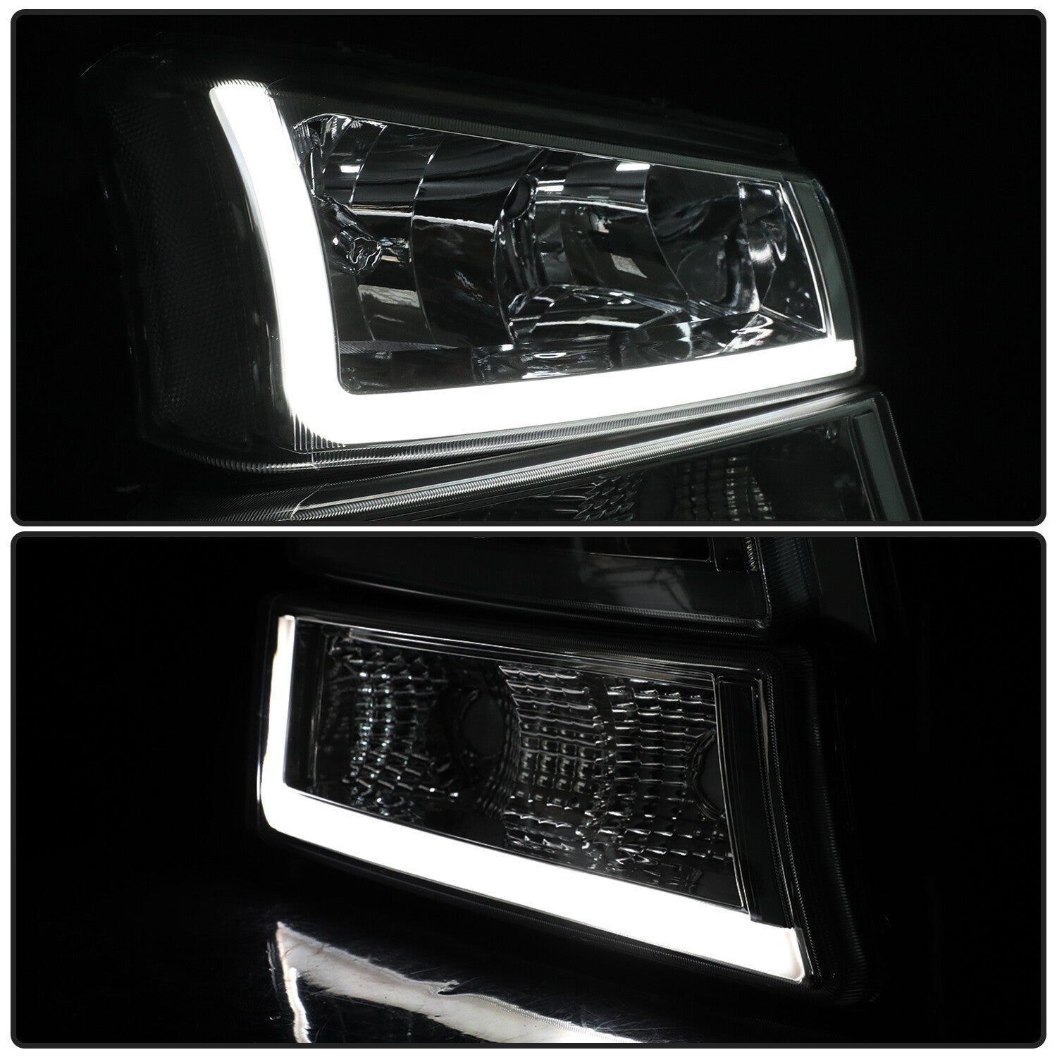 Smoke LED DRL Headlights For 2003-2006 Chevy Silverado Avalanche Bumper Lamps