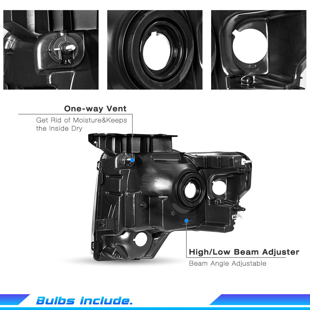 For 2009-2014 Ford F-150 F150 Pickup Chrome Headlights Assembly Lamps W/Bulb