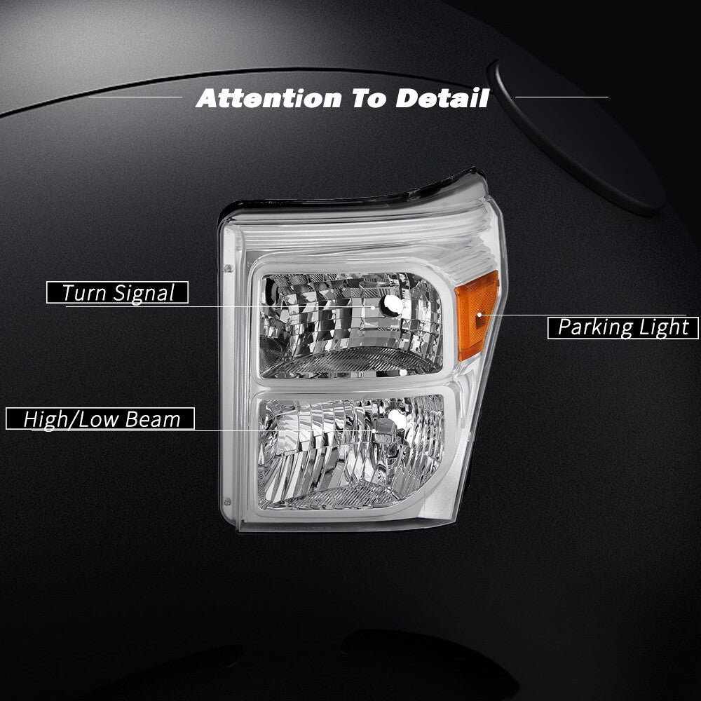 For 11-16 Ford F250 F350 F450 F550 Super Duty Pickup Chrome Headlights Lamps Set