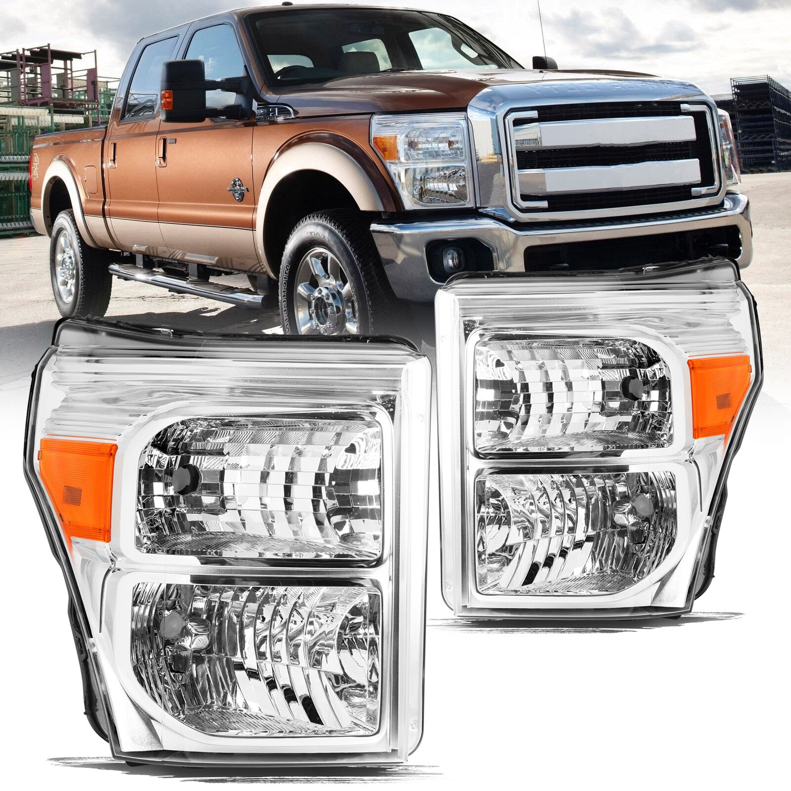 For 2011-2016 Ford F250 F350 F450 F550 Super Duty Headlights Headlamps Pair