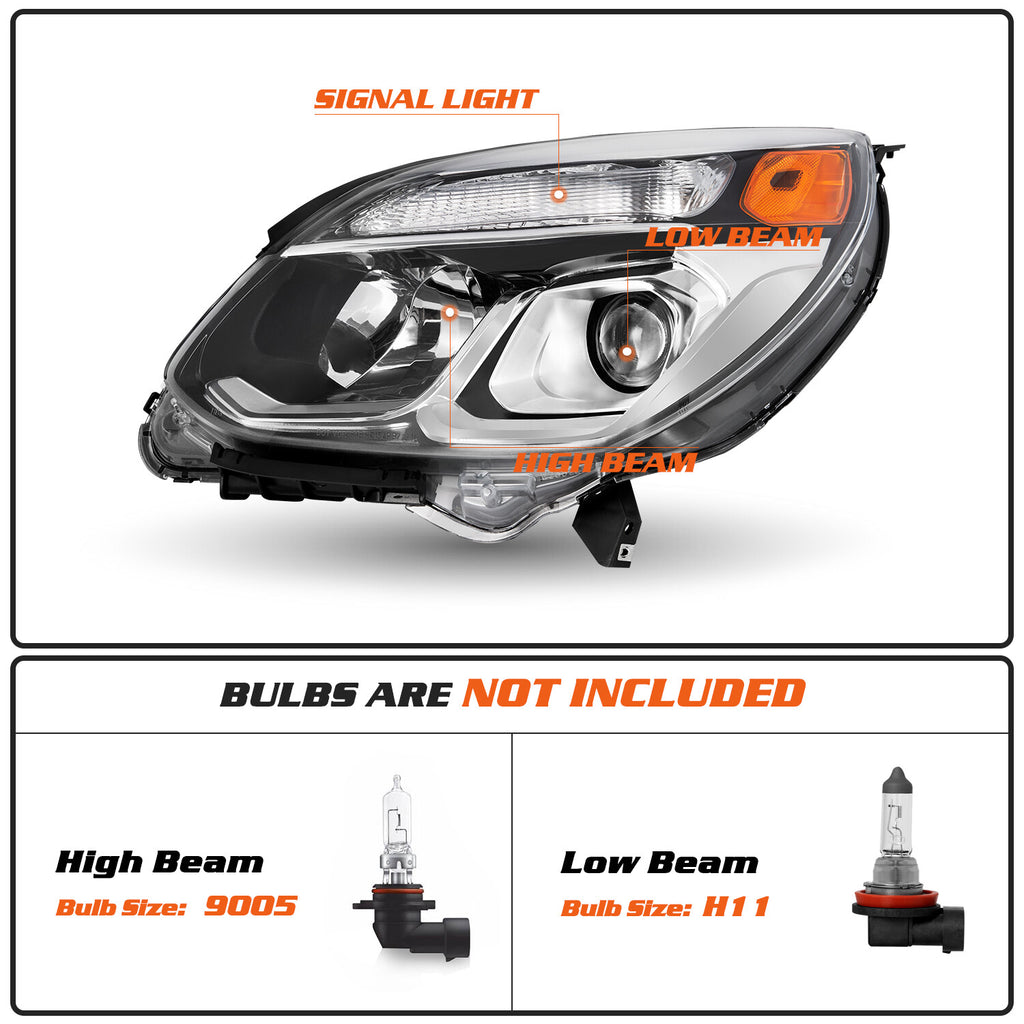 For 2016 2017 Chevy Equinox Factory Halogen Chrome Headlight 16 17 Headlamp Pair