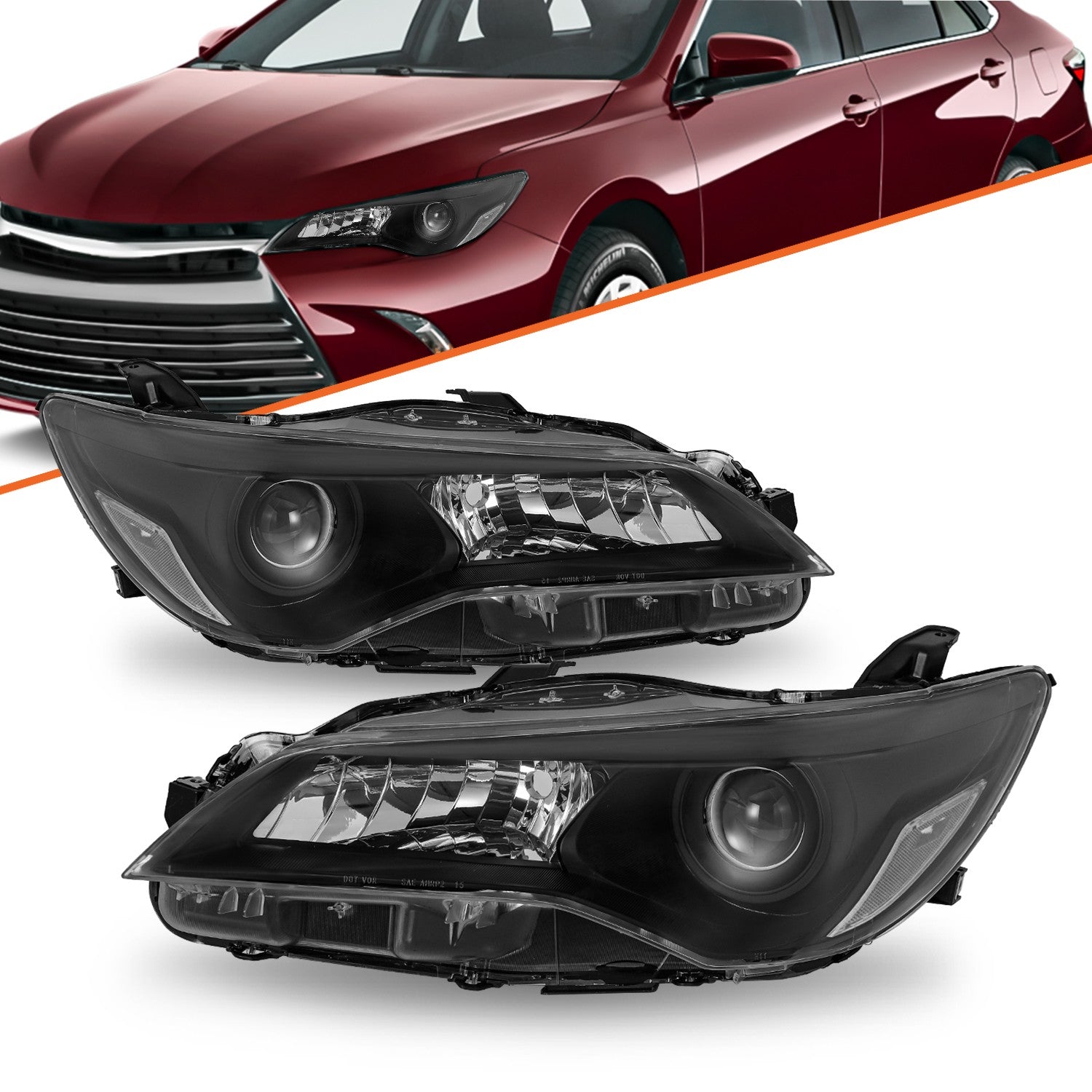 Headlights For 2015 2016 2017 Toyota Camry LE SE Black Left+Right Halogen Lamp