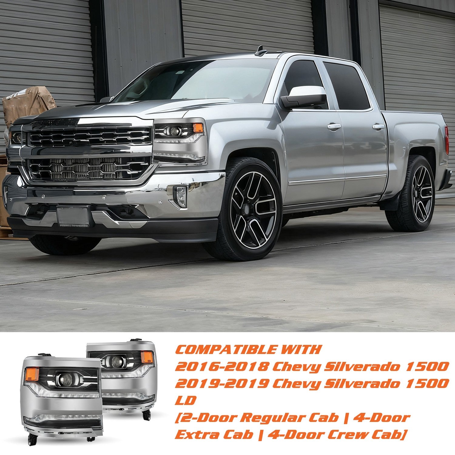 【FULL LED】Chrome Projector Headlights For 2016-2018 Chevy Silverado 1500 LH&RH
