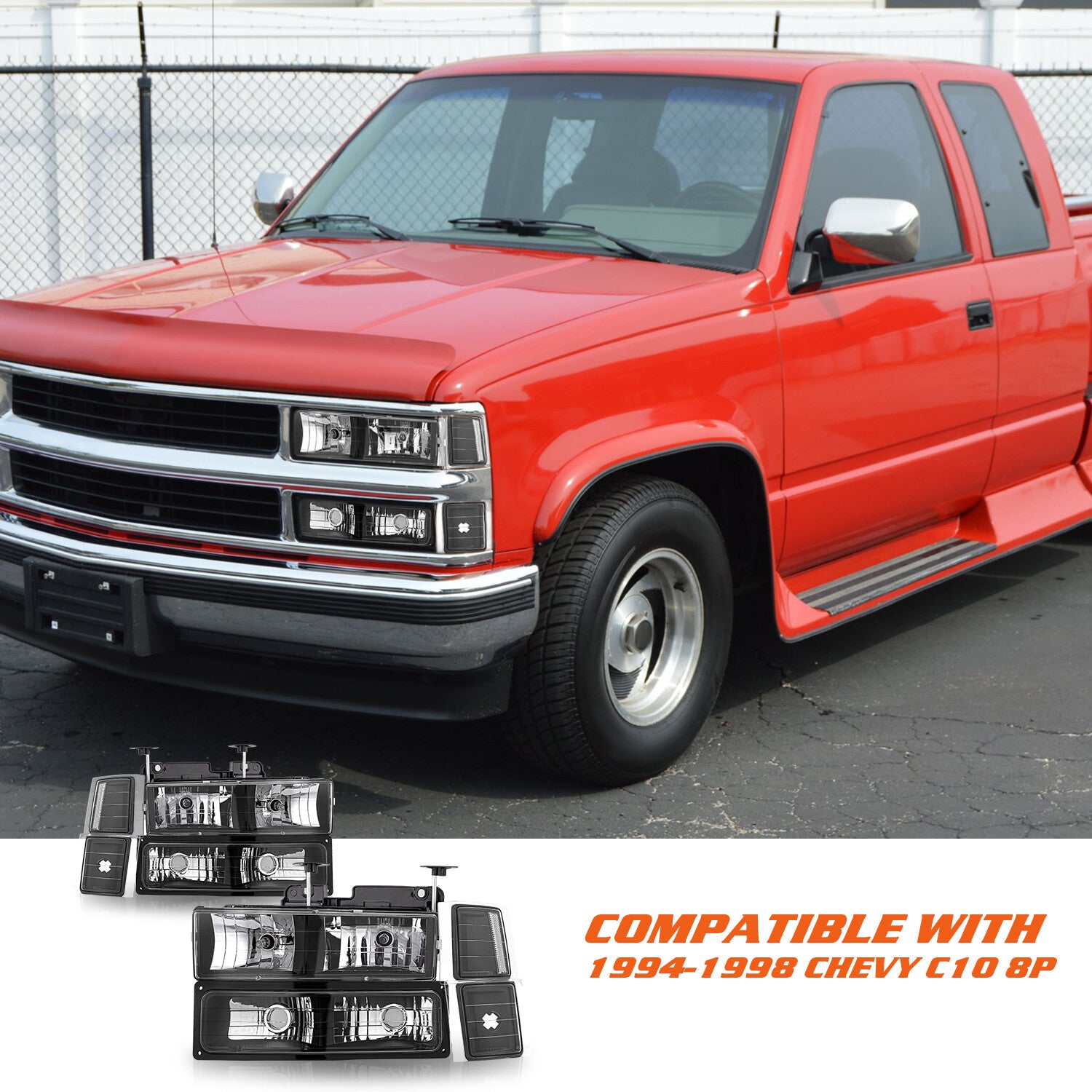 For 1994-1998 Chevy C10 C/K 1500 2500 Silverado Headlights Bumper Lamps w/Bulbs