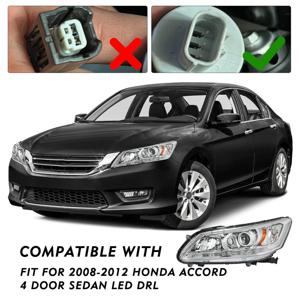 For 2013 2014 2015 Honda Accord 4Dr Chrome w/ LED DRL Headlights Headlamps