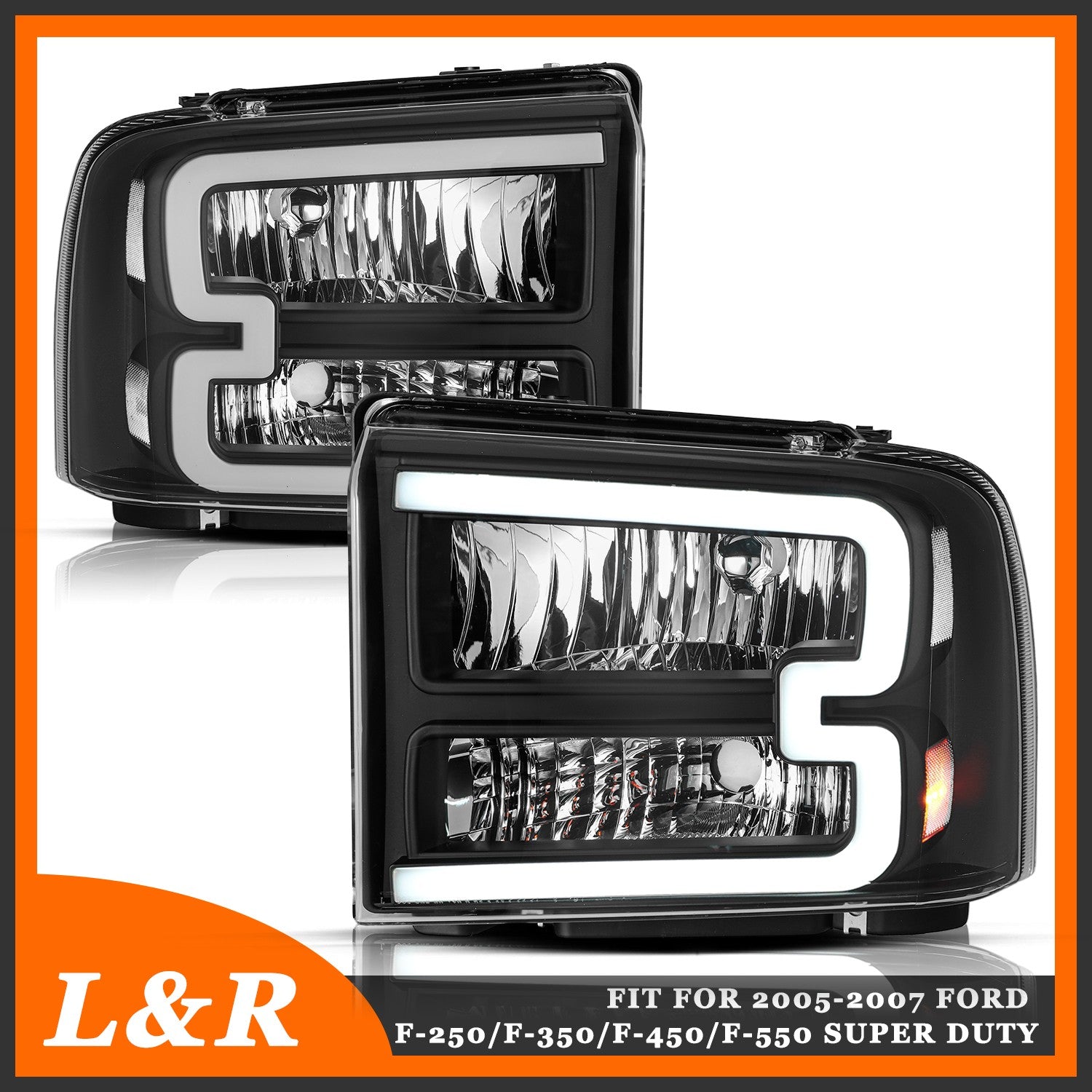 Fit For 2005-2007 Ford F250 F350 F450 F550 Super Duty LED DRL Headlights Lamps