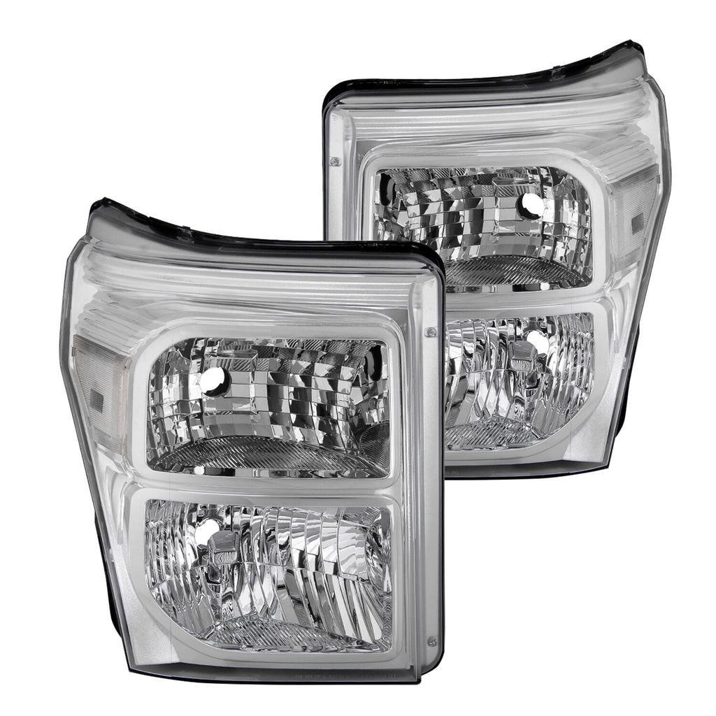 FOR 11-16 FORD F250 F350 SUPER DUTY CHROME HOUSING CLEAR CORNER HEADLIGHT LAMPS