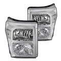 FOR 11-16 FORD F250 F350 SUPER DUTY CHROME HOUSING CLEAR CORNER HEADLIGHT LAMPS