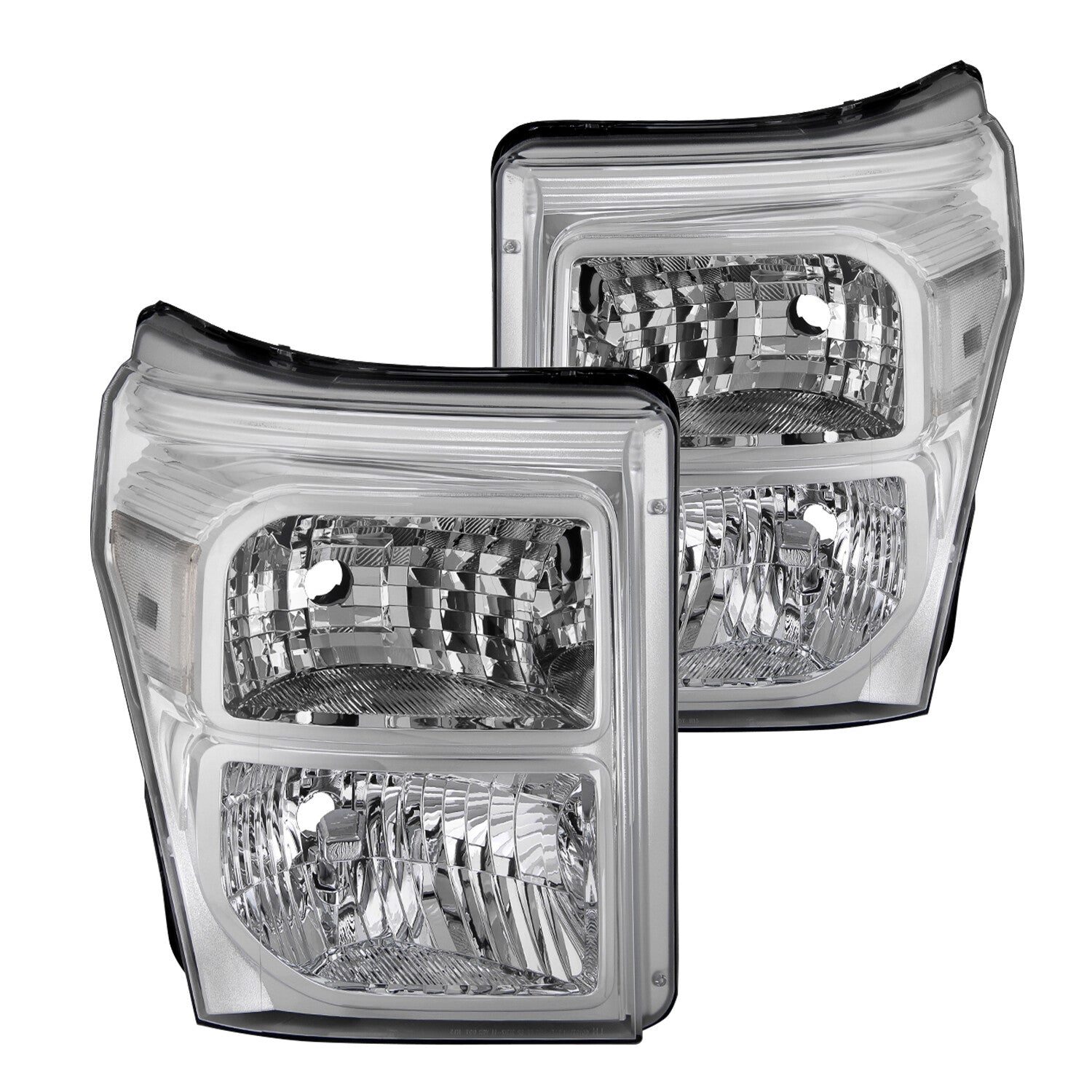 FOR 11-16 FORD F250 F350 SUPER DUTY CHROME HOUSING CLEAR CORNER HEADLIGHT LAMPS