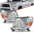 For 2005-2011 Toyota Tacoma Chrome Headlights Assembly Amber L+R Lamps Pair