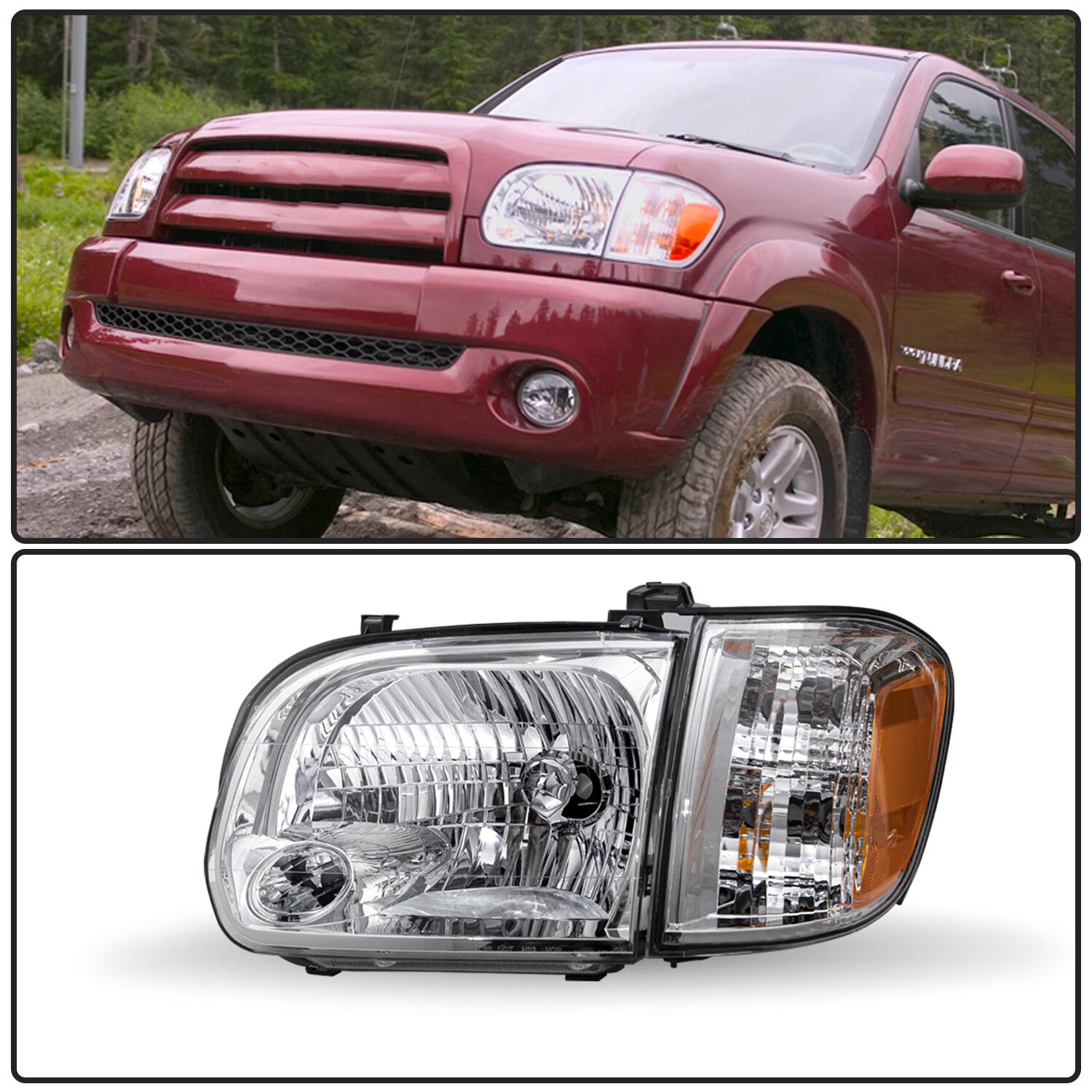 For 2005 2006 Toyota Tundra 05-07 Sequoia Chrome Headlights Assembly Lamps Pair