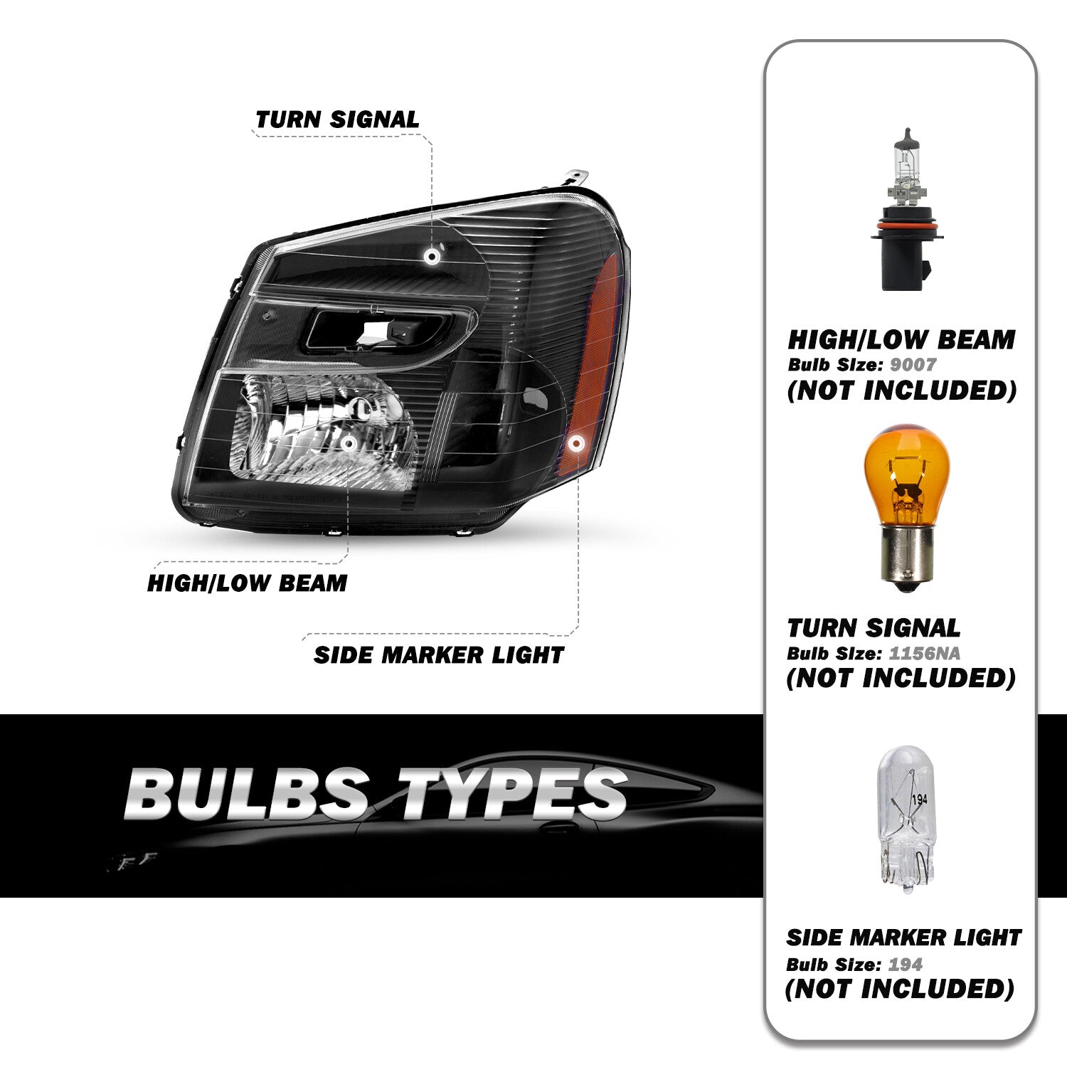 2Pcs For 2005-2009 Chevy Equinox Headlights Black Amber Corner Headlamp Pair