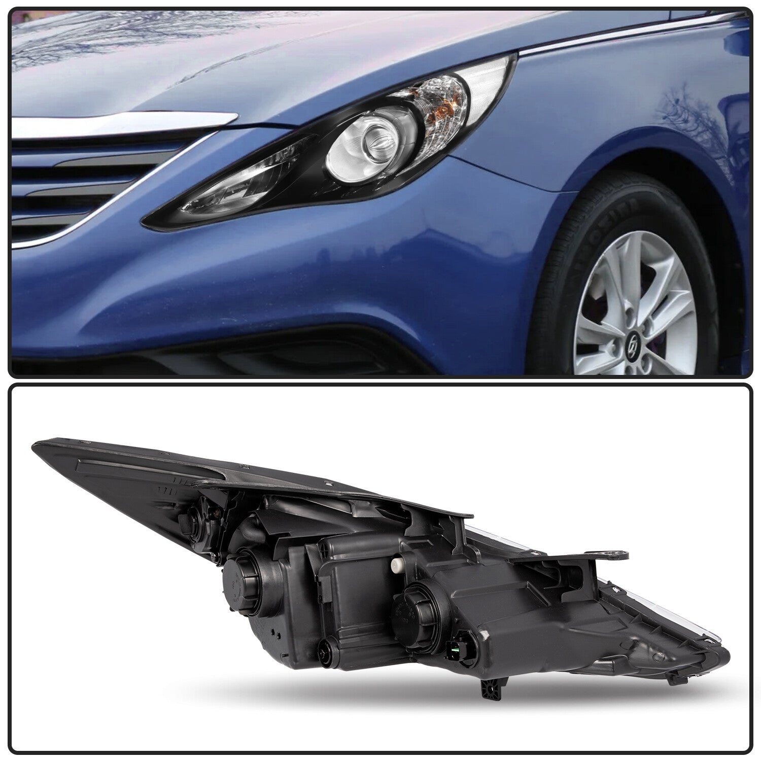 For Hyundai Sonata 2011-2014 Black Project Housing Clear Headlamps Headlights