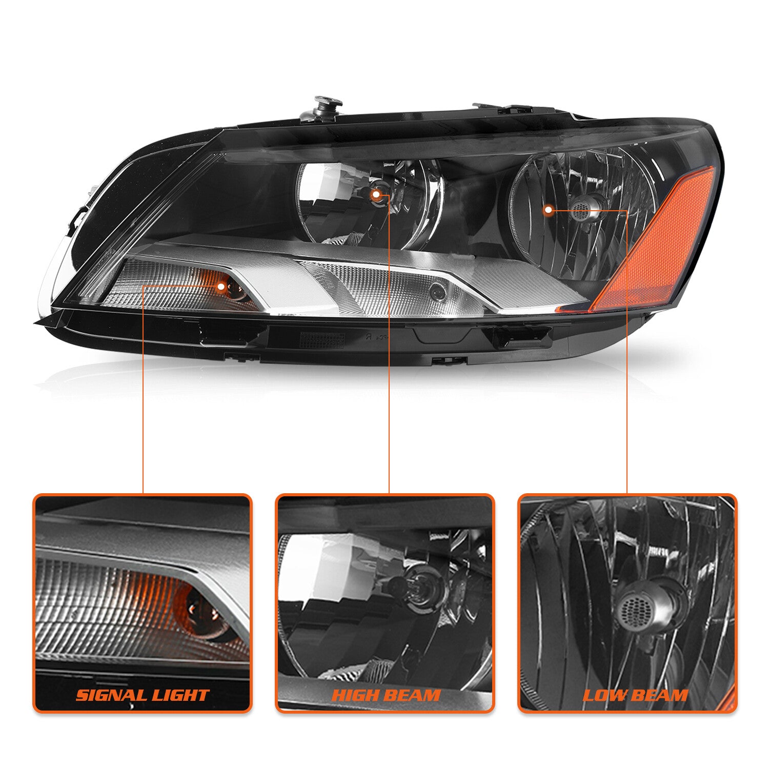 Headlight Driver Left Side For 2012-2015 Volkswagen Passat Halogen Black Housing