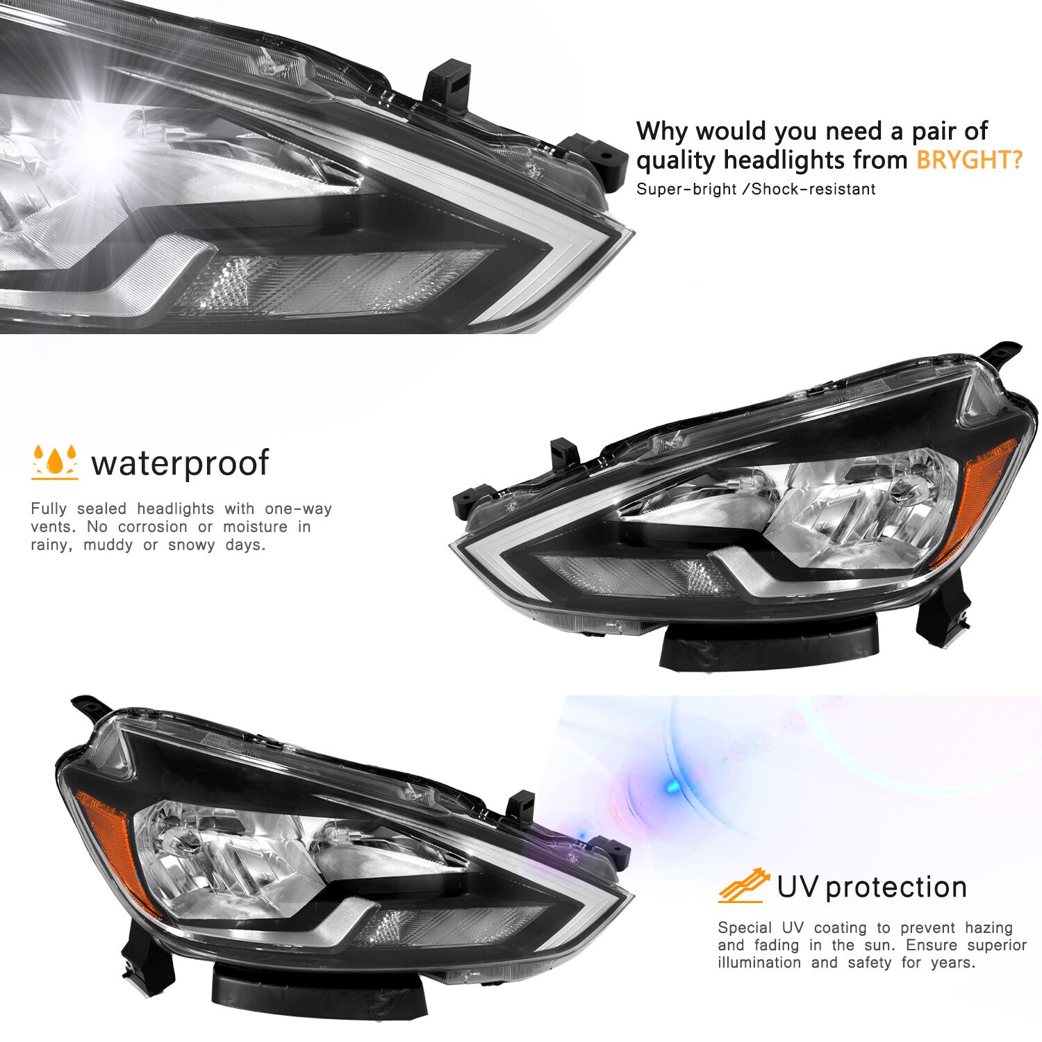 For 2016 2017 2018 Nissan Sentra Headlight Headlamp Halogen Driver Left Side LH