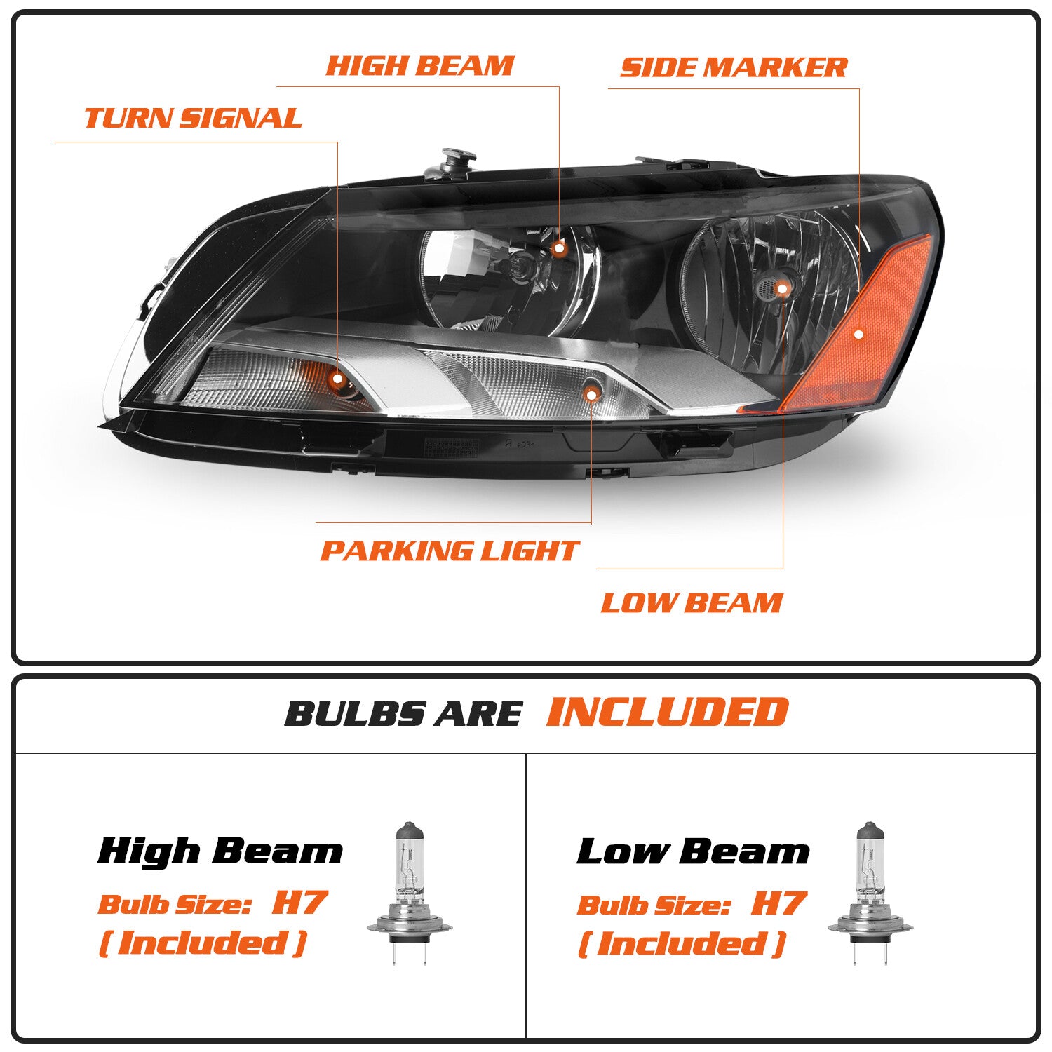 For 2012 2013 2014 2015 VW Volkswagen Passat Halogen Headlights Headlamps LH+RH