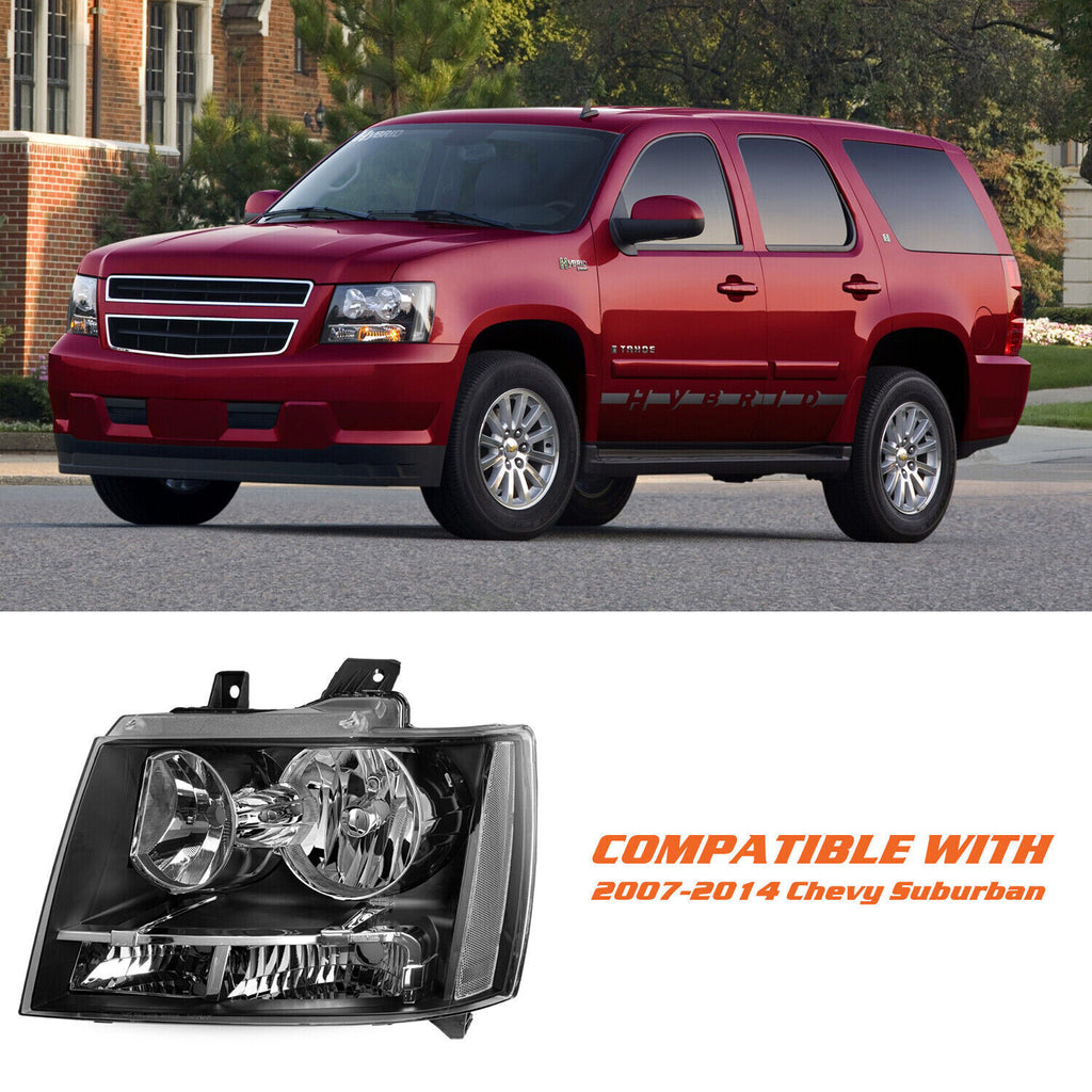 Pair Headlights For Chevy Avalanche Suburban Tahoe 2007-2014 Black Halogen Sets