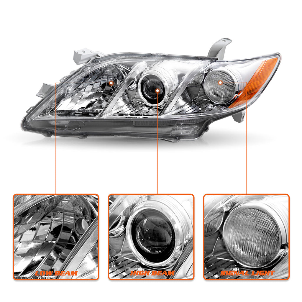 For 2007 2008 2009 Toyota Camry Headlight Set Chrome Headlamp Assembly Left Side