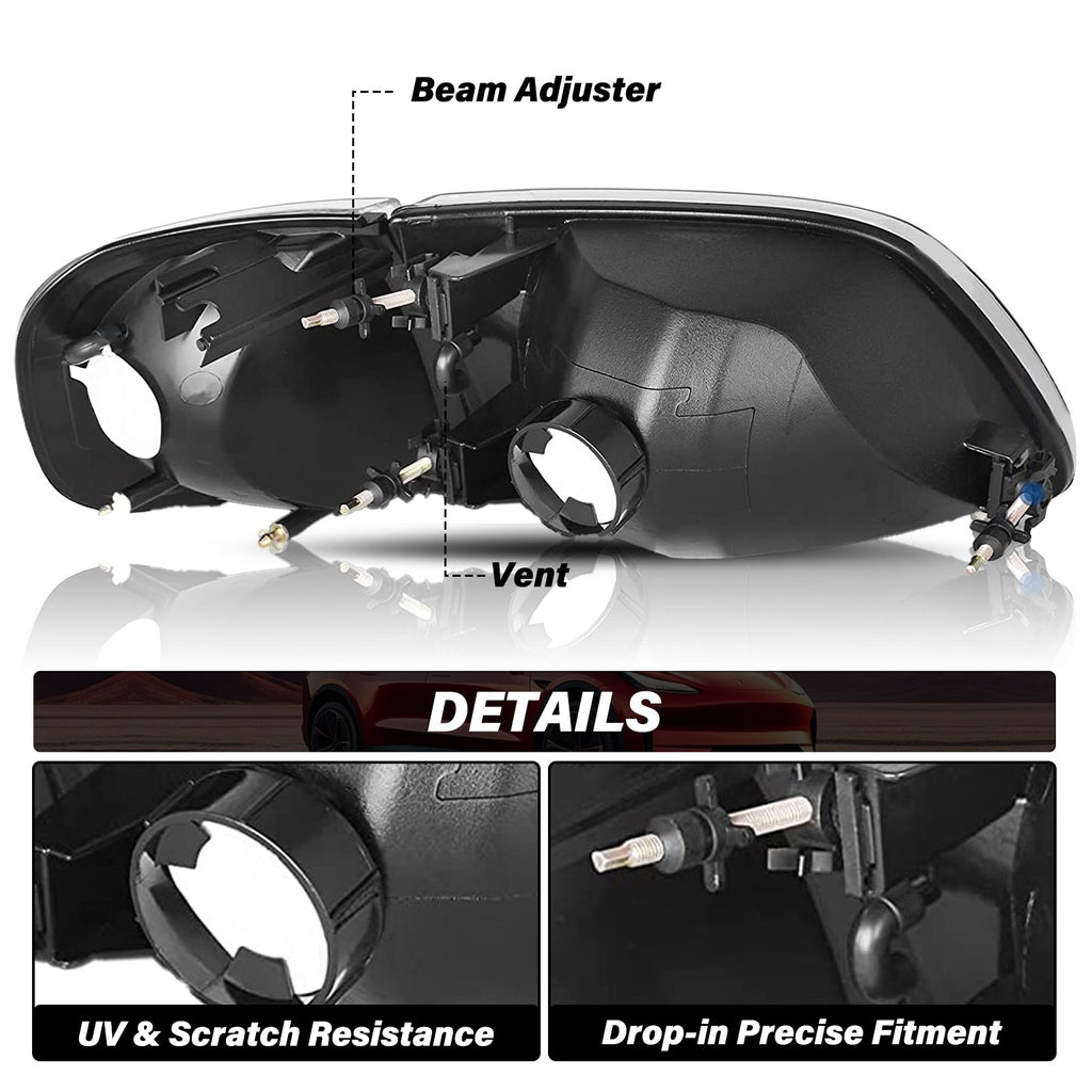 Headlights Pair Chrome w/Amber Corner For 1997-2003 Ford F150/97-02 Expedition