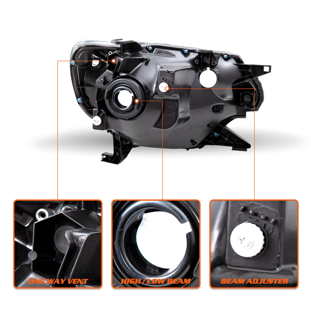 For 2012-2015 Toyota Tacoma Pickup Black Headlights Clear Corner Headlamps Pair