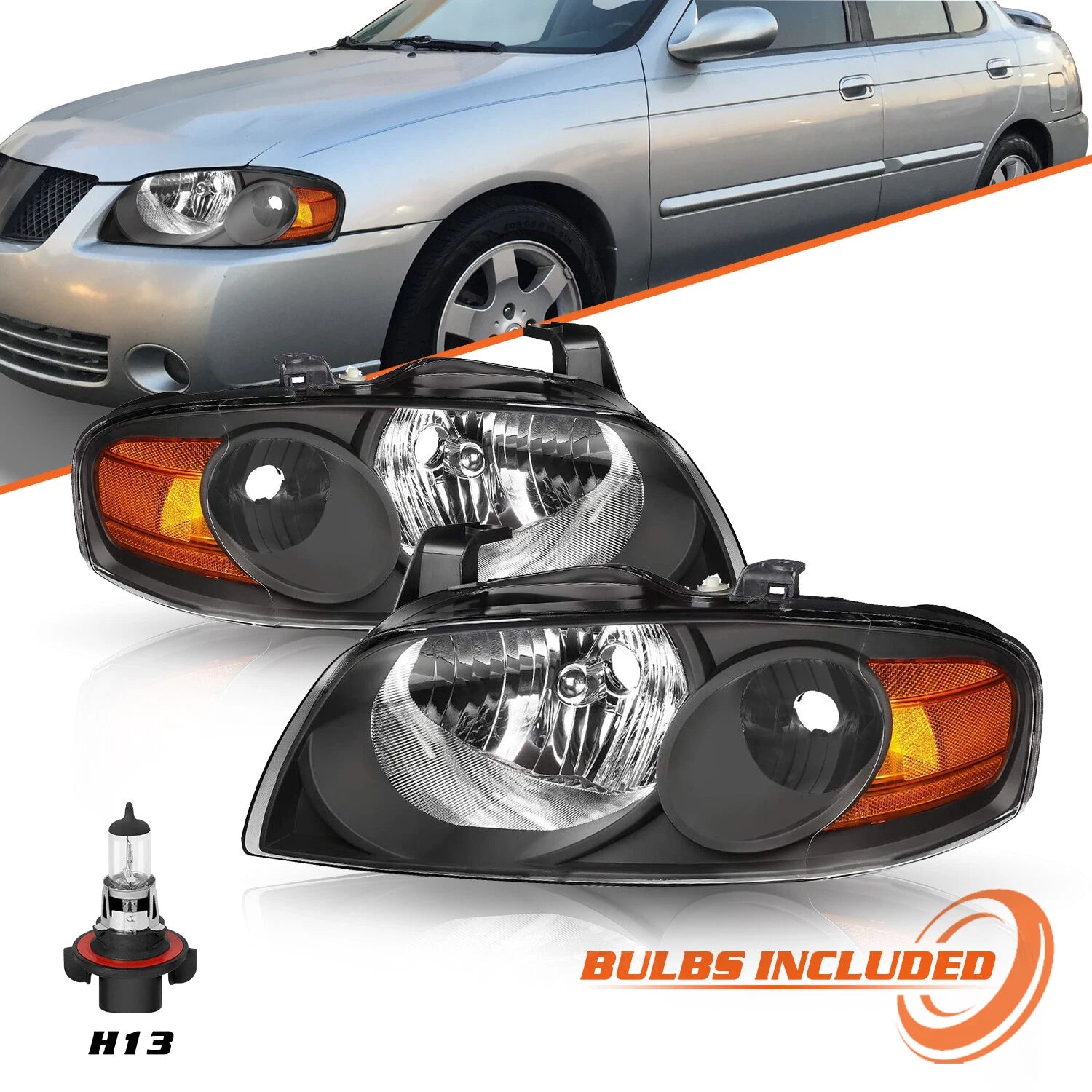 For 2004-2006 Nissan Sentra Base LE S XE SE-R 4Door Black Headlights Lamps Pair