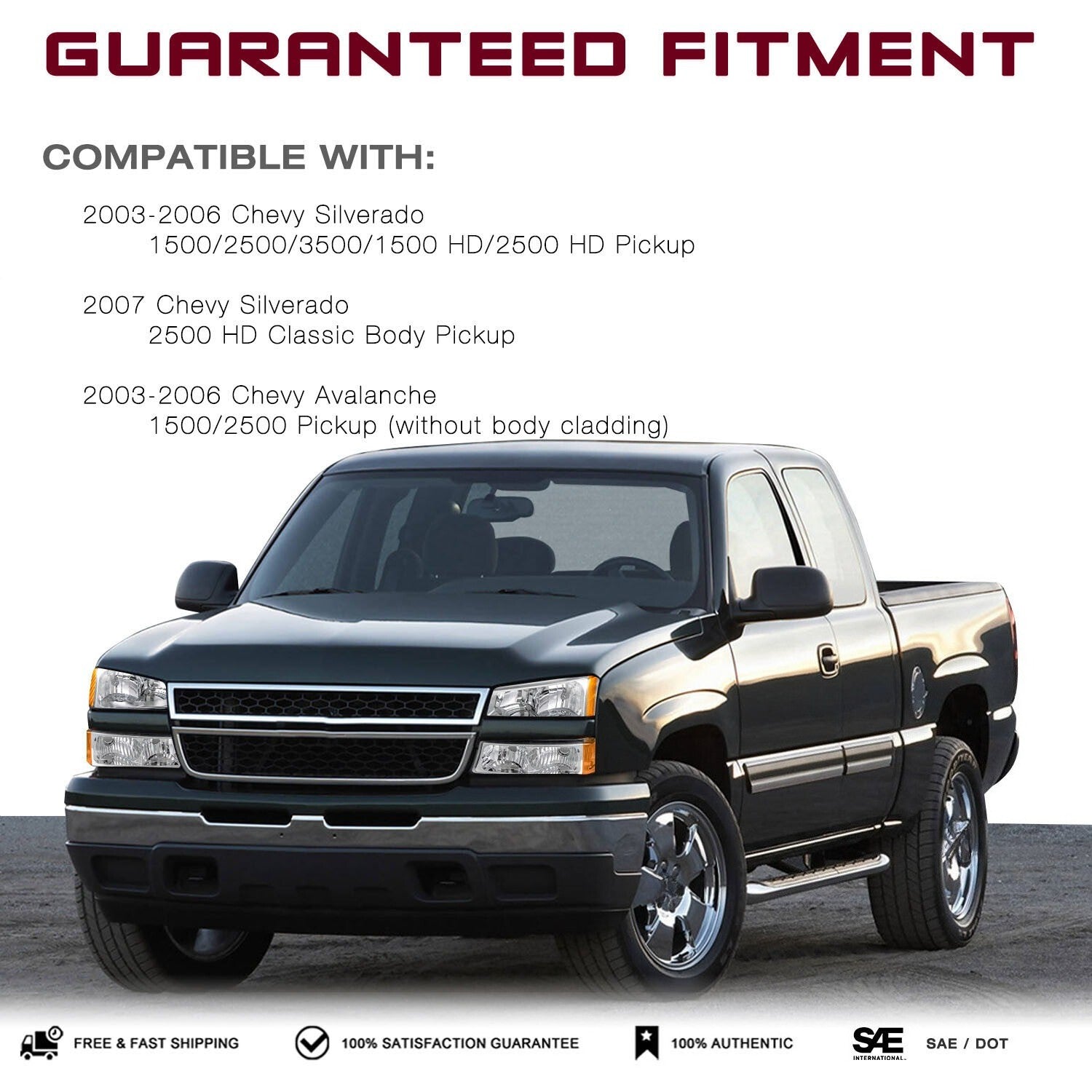 Chrome Headlights For 2003-2006 Chevy Silverado Chevrolet Avalanche 03-06 4pcs