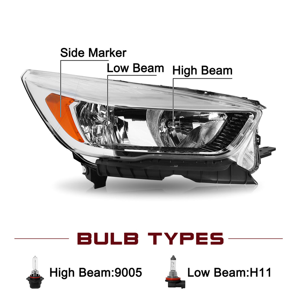 For 2017-2019 Ford Escape Halogen w/o LED DRL Chrome Headlights Headlamps L+R