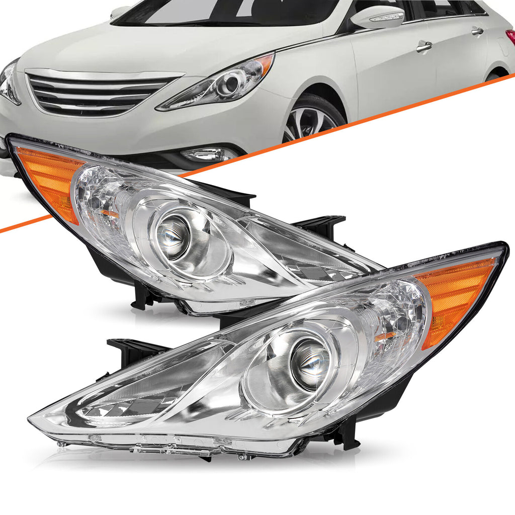 For 2011-2014 Hyundai Sonata Chrome Housing Amber Corner Headlights Headlamps