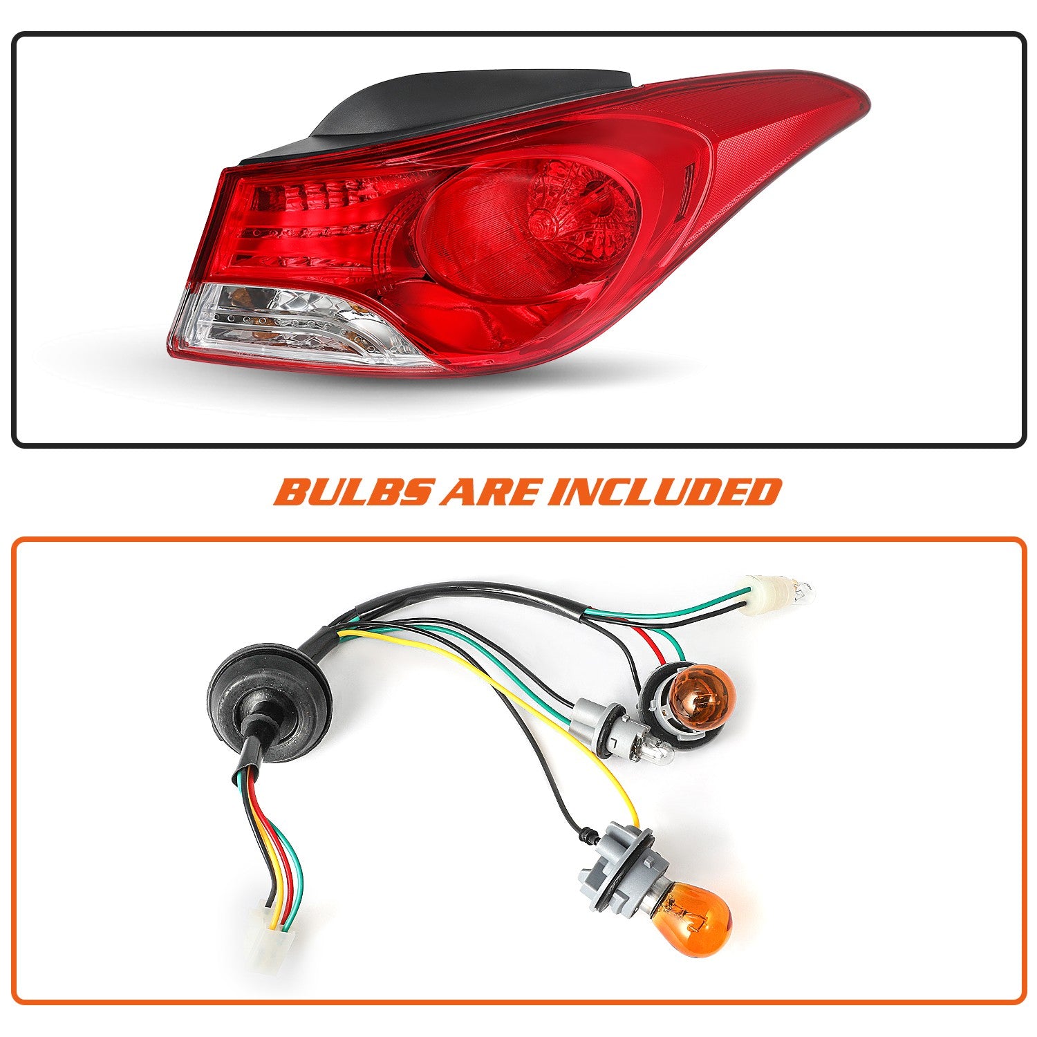 w/Bulb Passenger and Outer Side Tail Light for 2011-2013 Hyundai Elantra Right