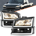 For 2003-2006 Chevy Silverado Avalanche BLACK Headlights Bumper Lamp W/ LED DRL
