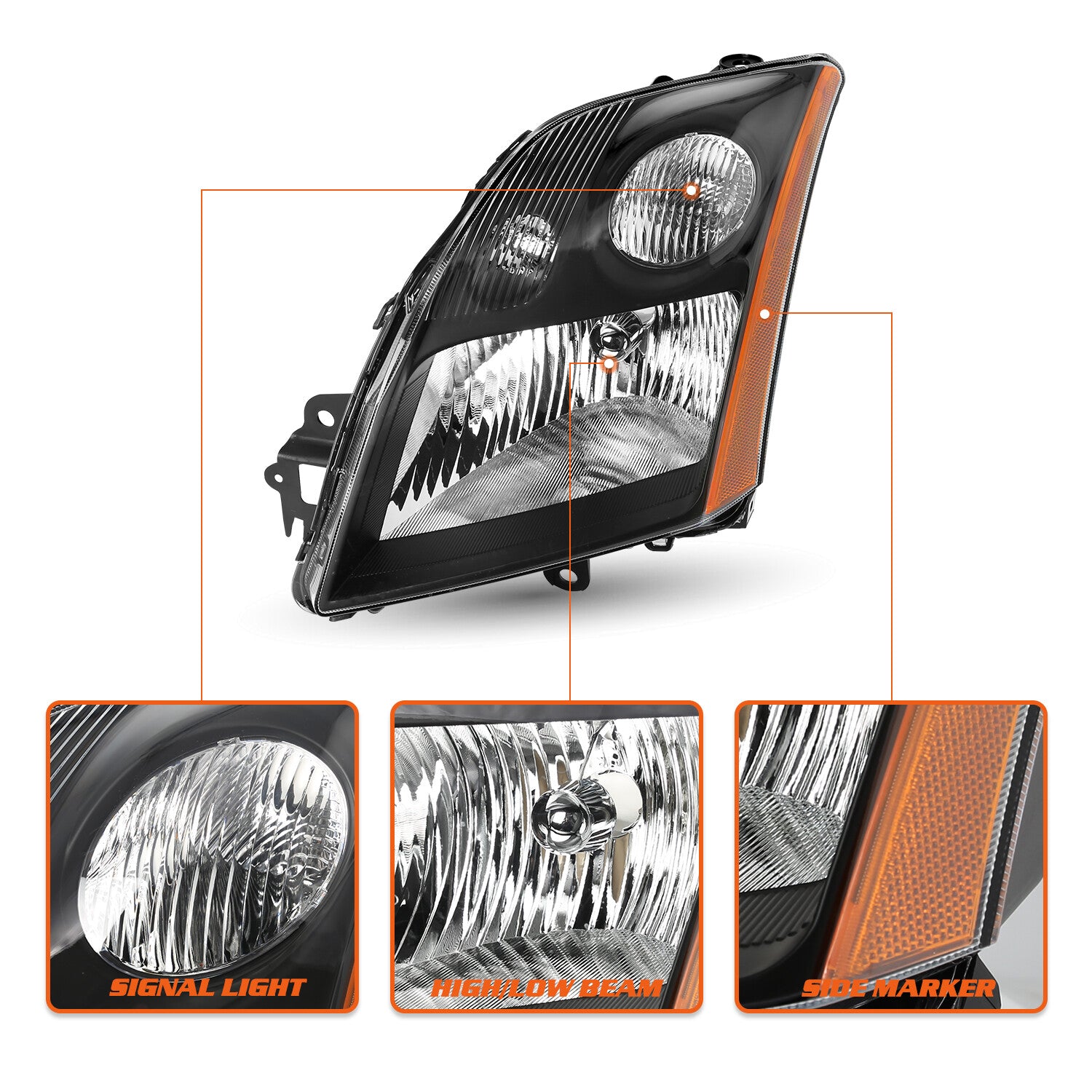 For 2007-2009 Nissan Sentra Black Headlights Assembly Amber Corner Headlamps L+R