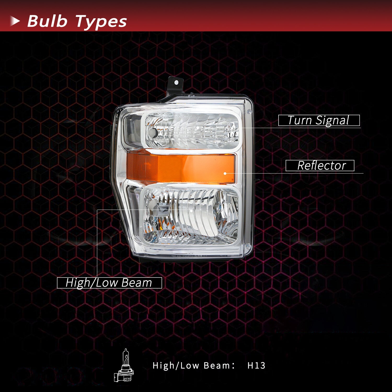 For 2008-2010 Ford F250 F350 F450 SuperDuty Pickup Chrome Headlights W/bulbs