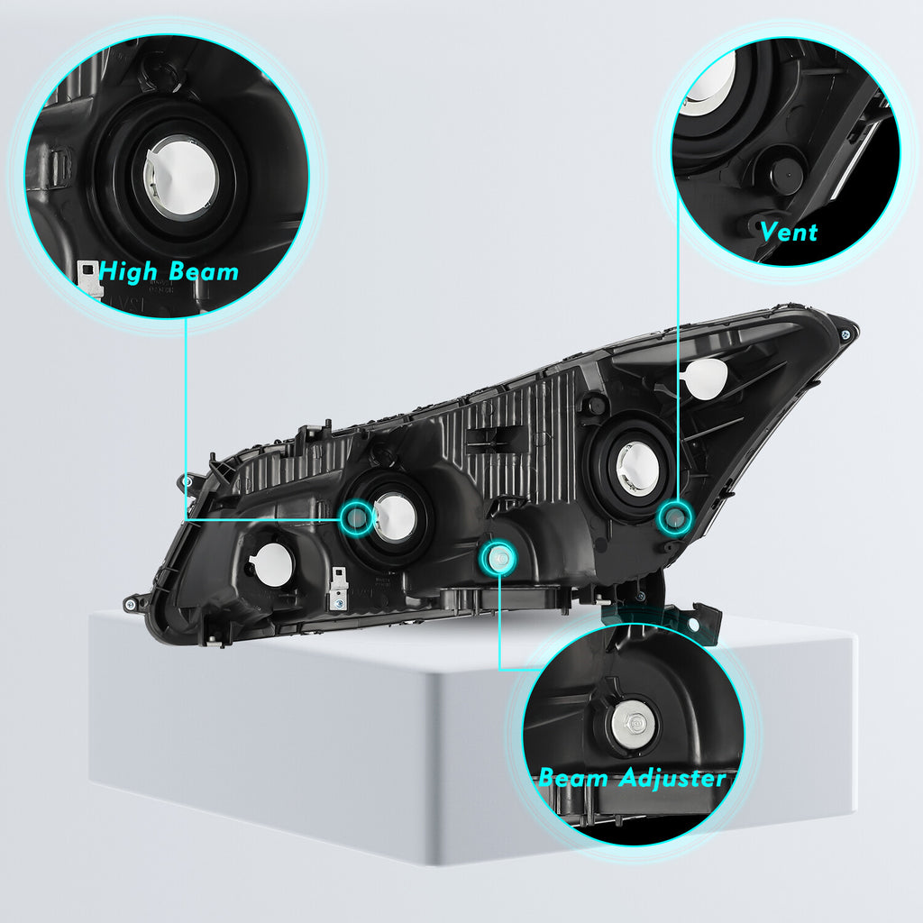 For 2008 2009 2010 2011 2012 Honda Accord Sedan Black Amber Headlights Pair