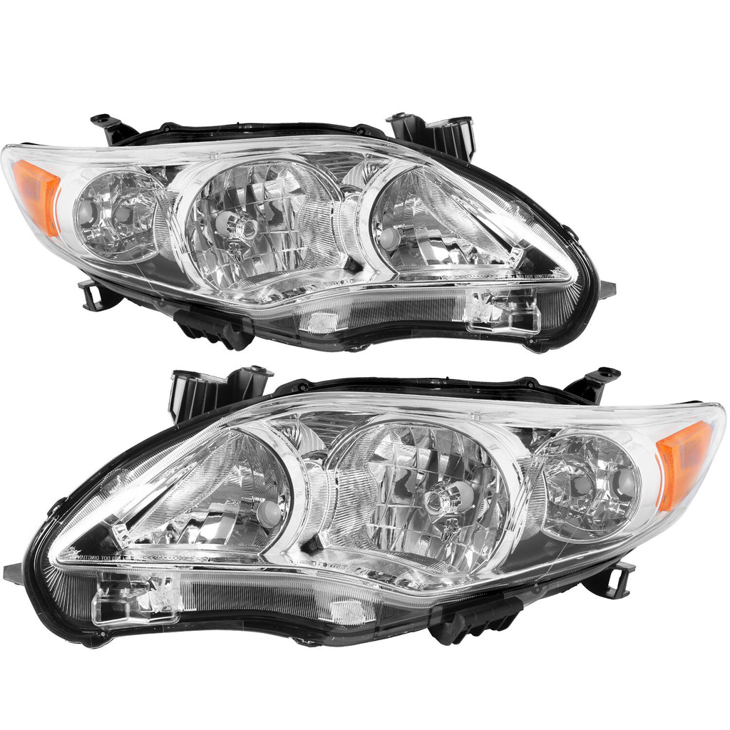 For 2011 2012 2013 Toyota Corolla Chrome Headlights Amber Corner Headlamps Pair