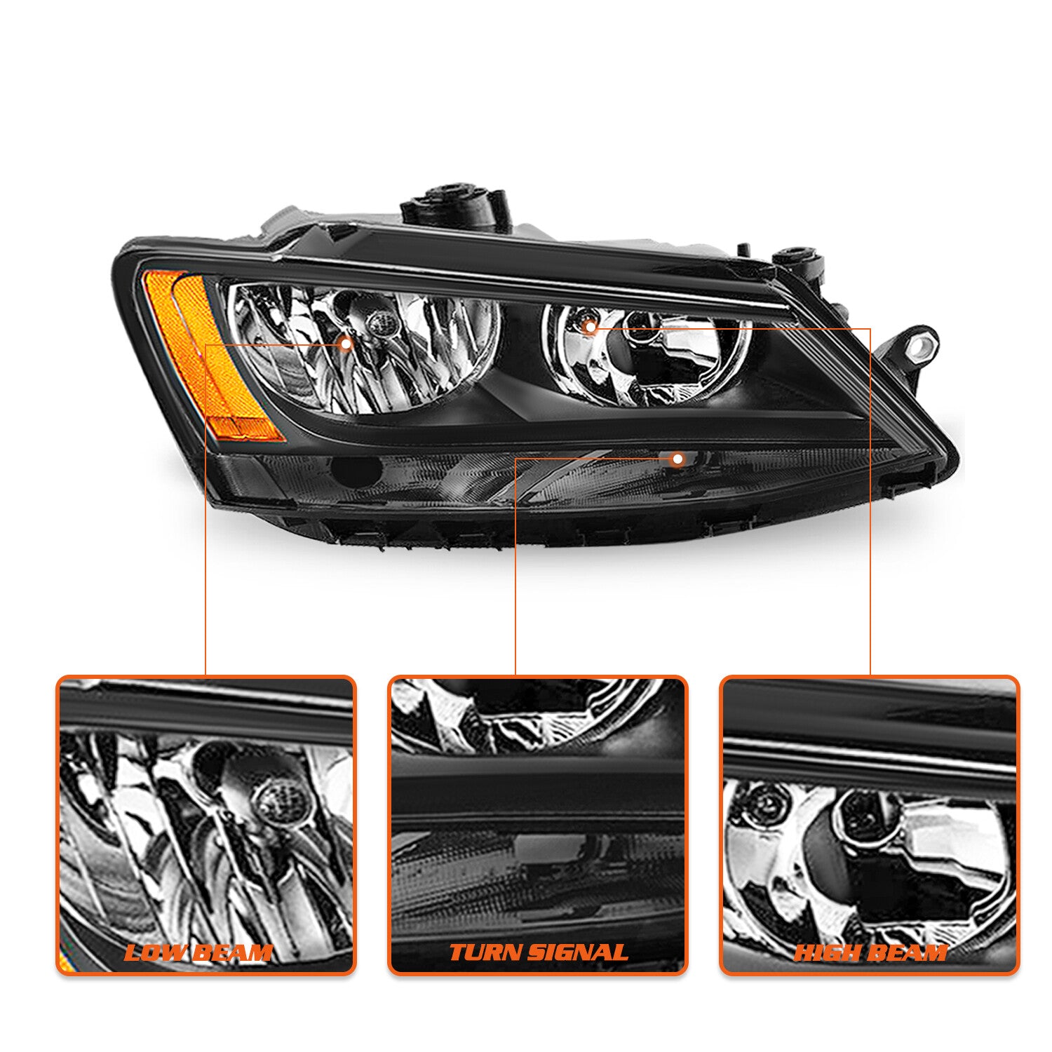 Black Amber Headlights Headlamps Assembly For 2011-2018 Volkswagen Jetta LH+RH