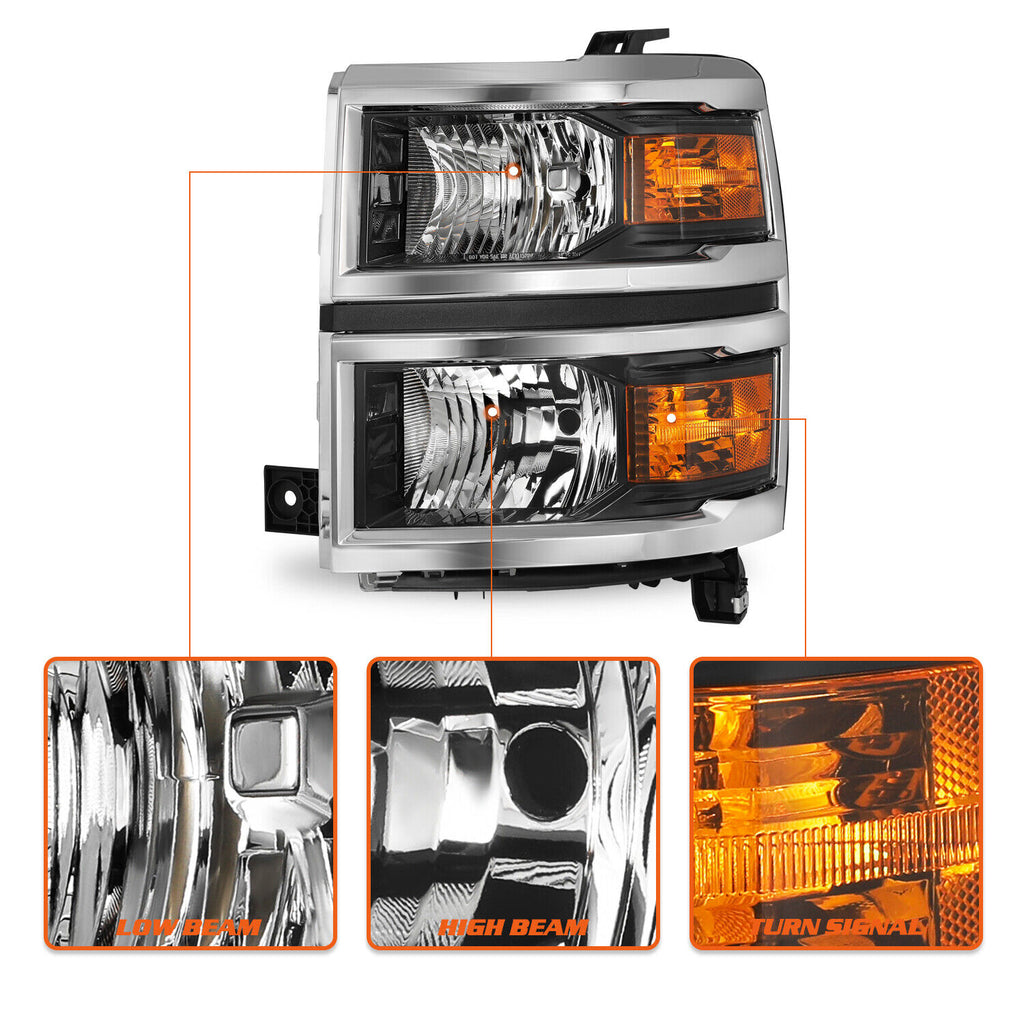 For 2014-2015 Chevy Silverado 1500 Chrome Headlight Driver Left side LH 14-15